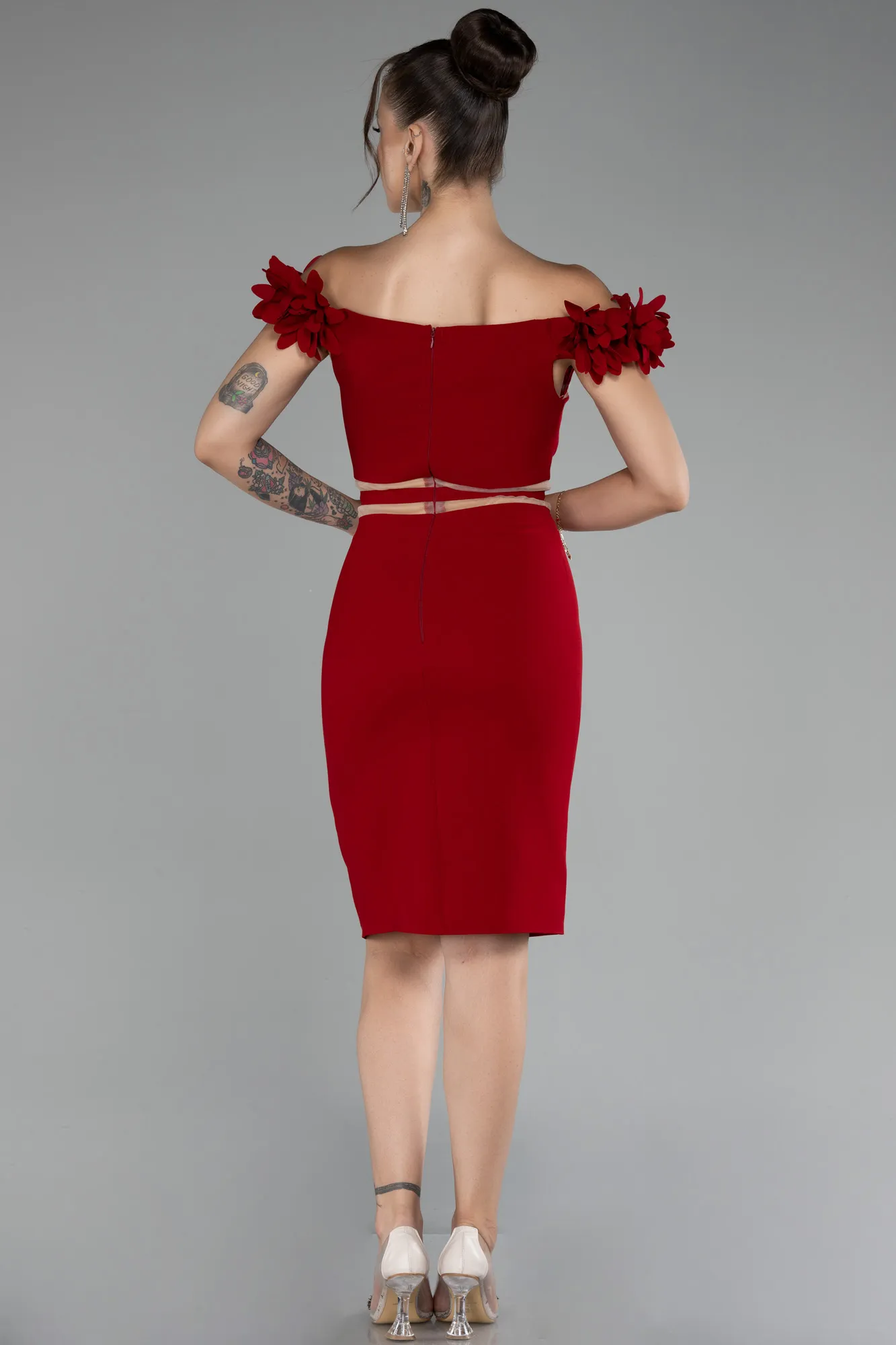 Red-Boat Neck Short Cocktail Dress ABK2120