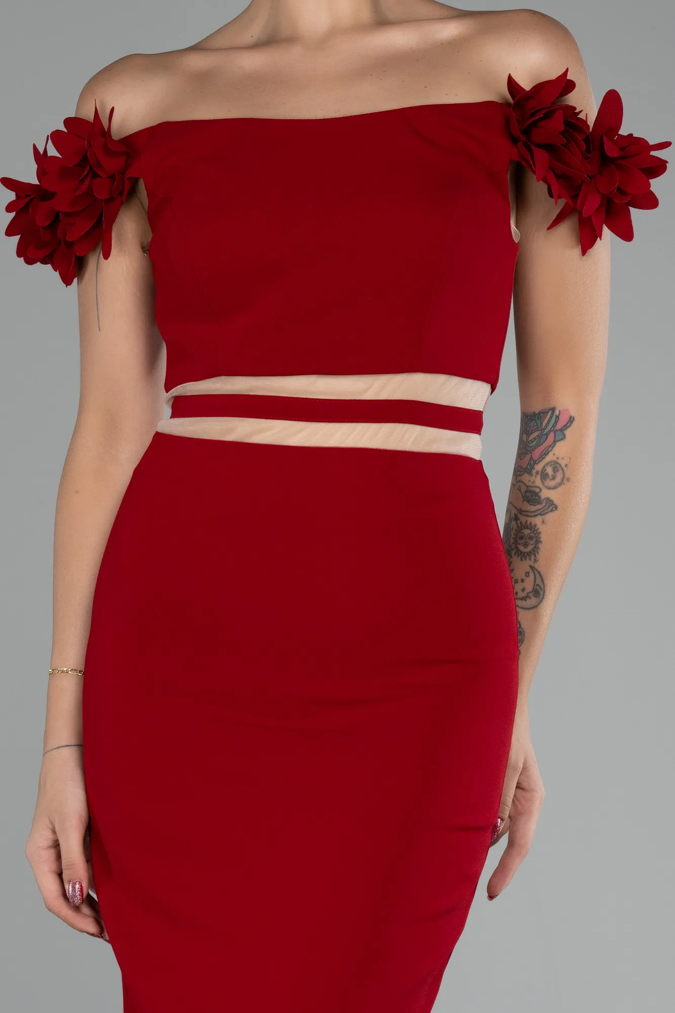 Red-Boat Neck Short Cocktail Dress ABK2120