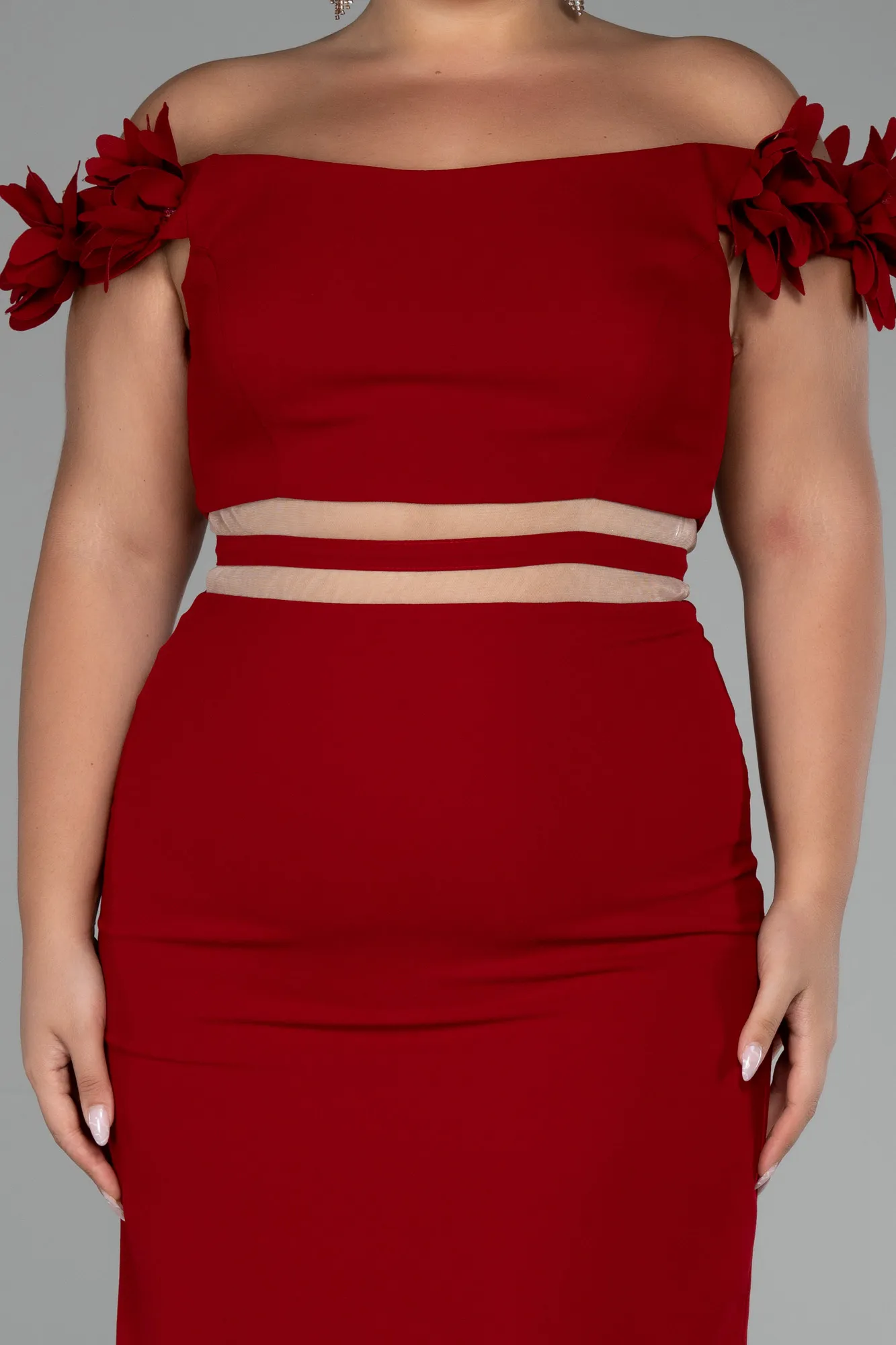 Red-Boat Neck Short Plus Size Cocktail Dress ABK2121