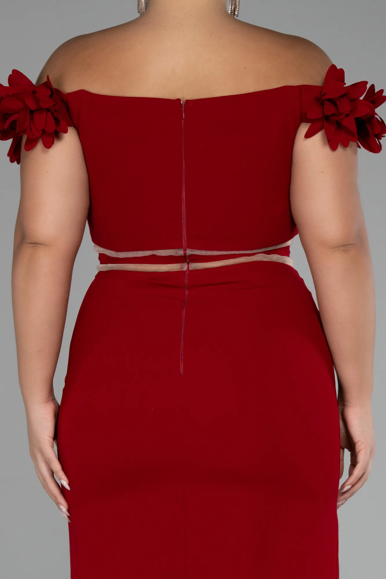 Red-Boat Neck Short Plus Size Cocktail Dress ABK2121