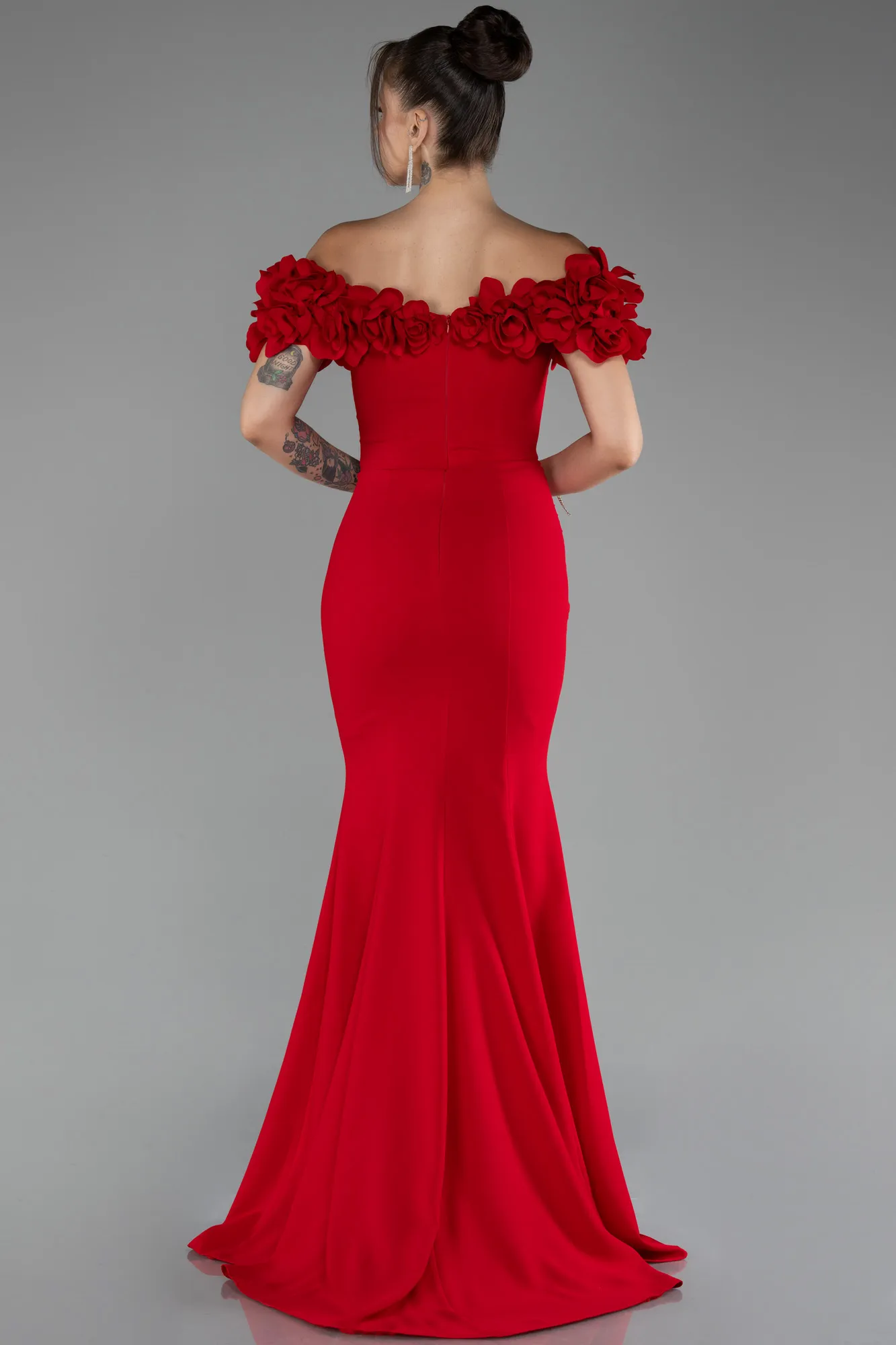 Red-Boat Neck Slit Long Evening Dress ABU4080