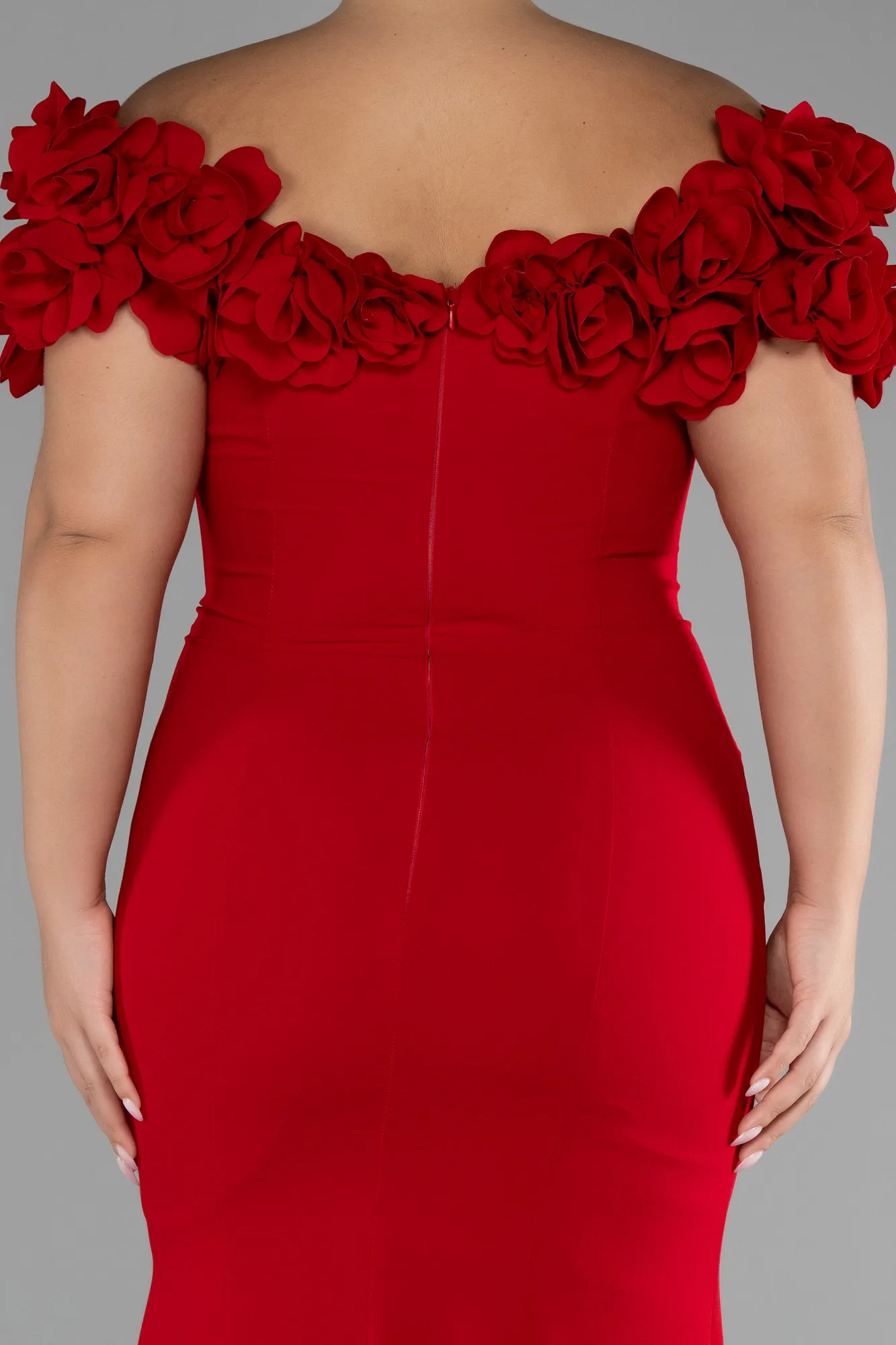 Red-Boat Neck Slit Long Plus Size Evening Dress ABU4081