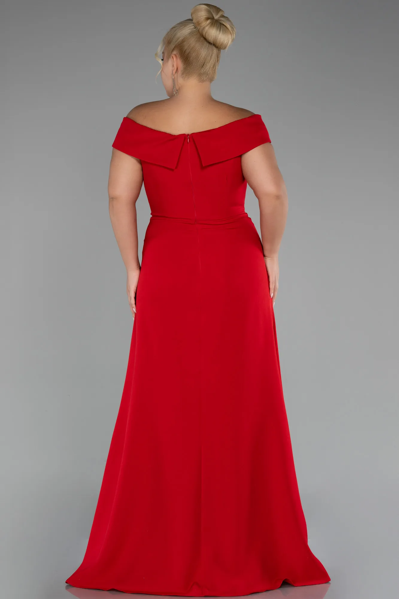 Red-Boat Neck Slit Long Plus Size Evening Dress ABU4200