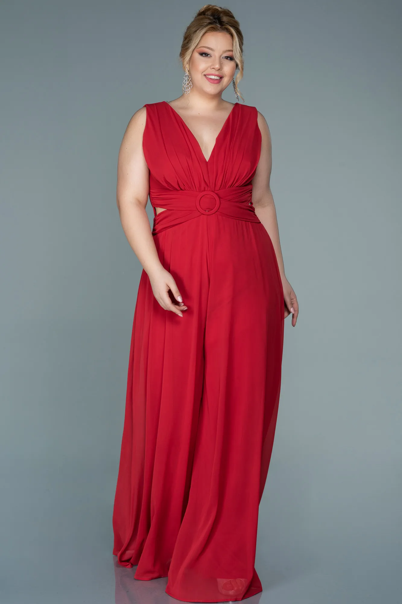 Red-Chiffon Plus Size Evening Dress ABT082