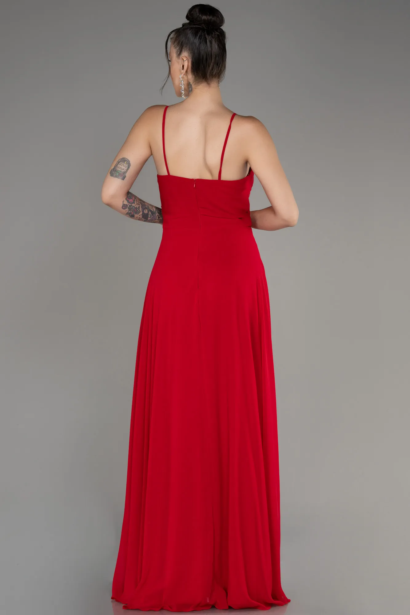 Red-Cowl Neck Long Chiffon Evening Dress ABU4041