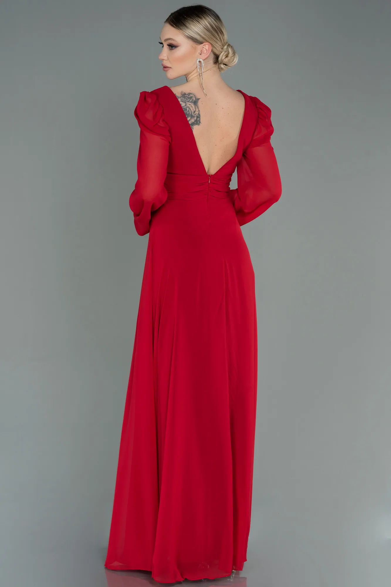 Red-Long Chiffon Evening Dress ABU3085