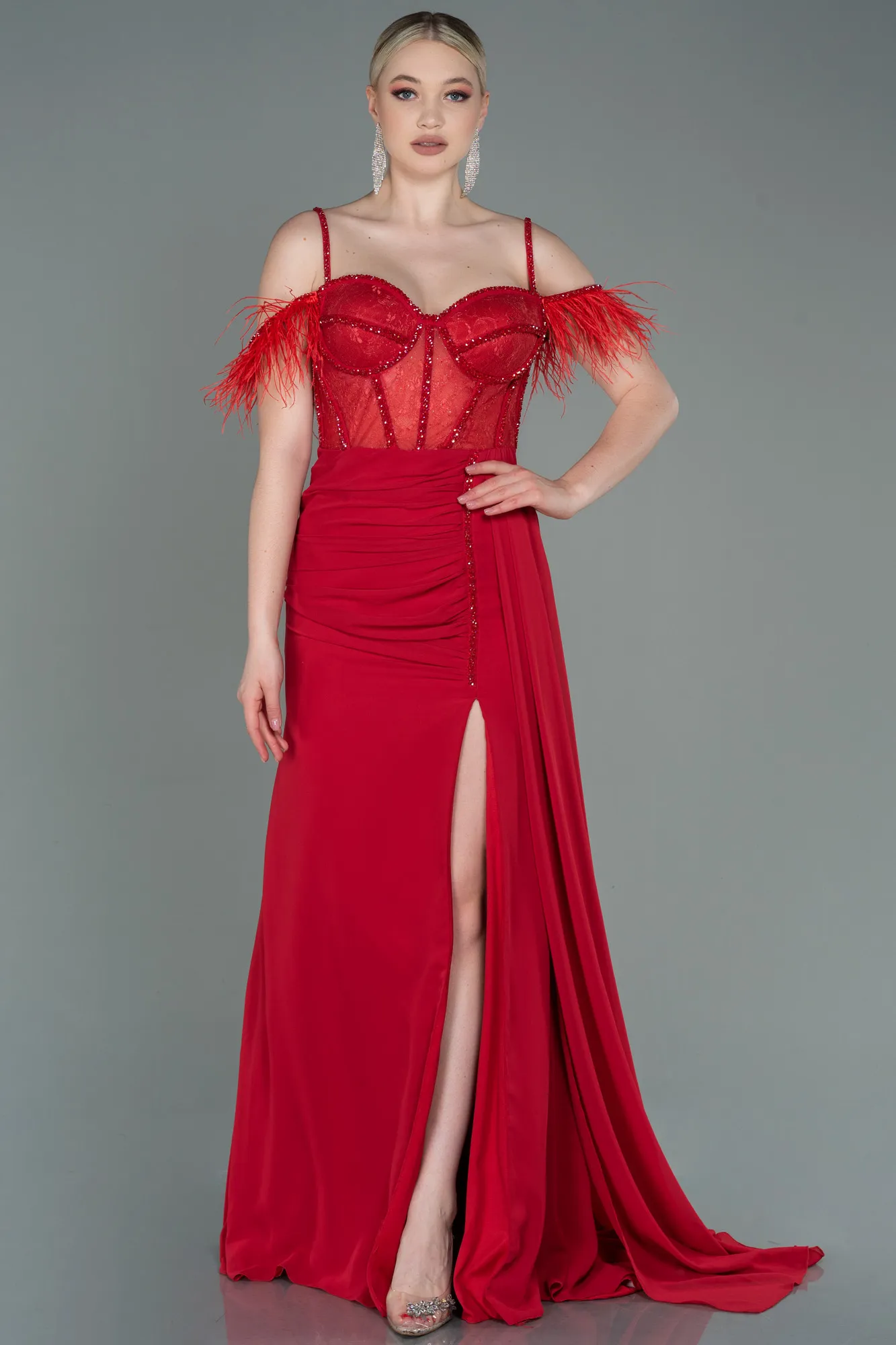 Red-Long Chiffon Evening Dress ABU3144