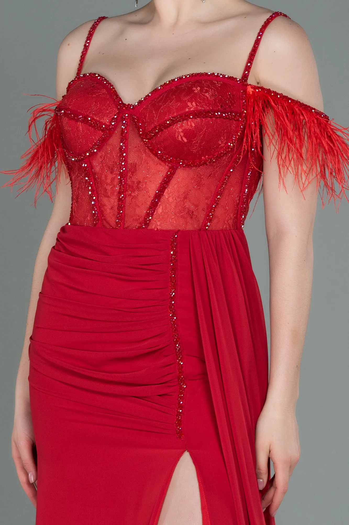 Red-Long Chiffon Evening Dress ABU3144