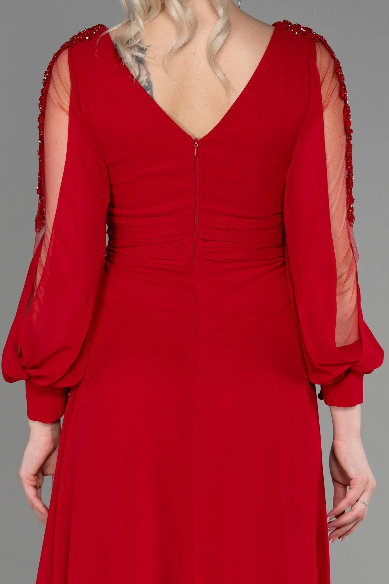Red-Long Chiffon Evening Dress ABU3220