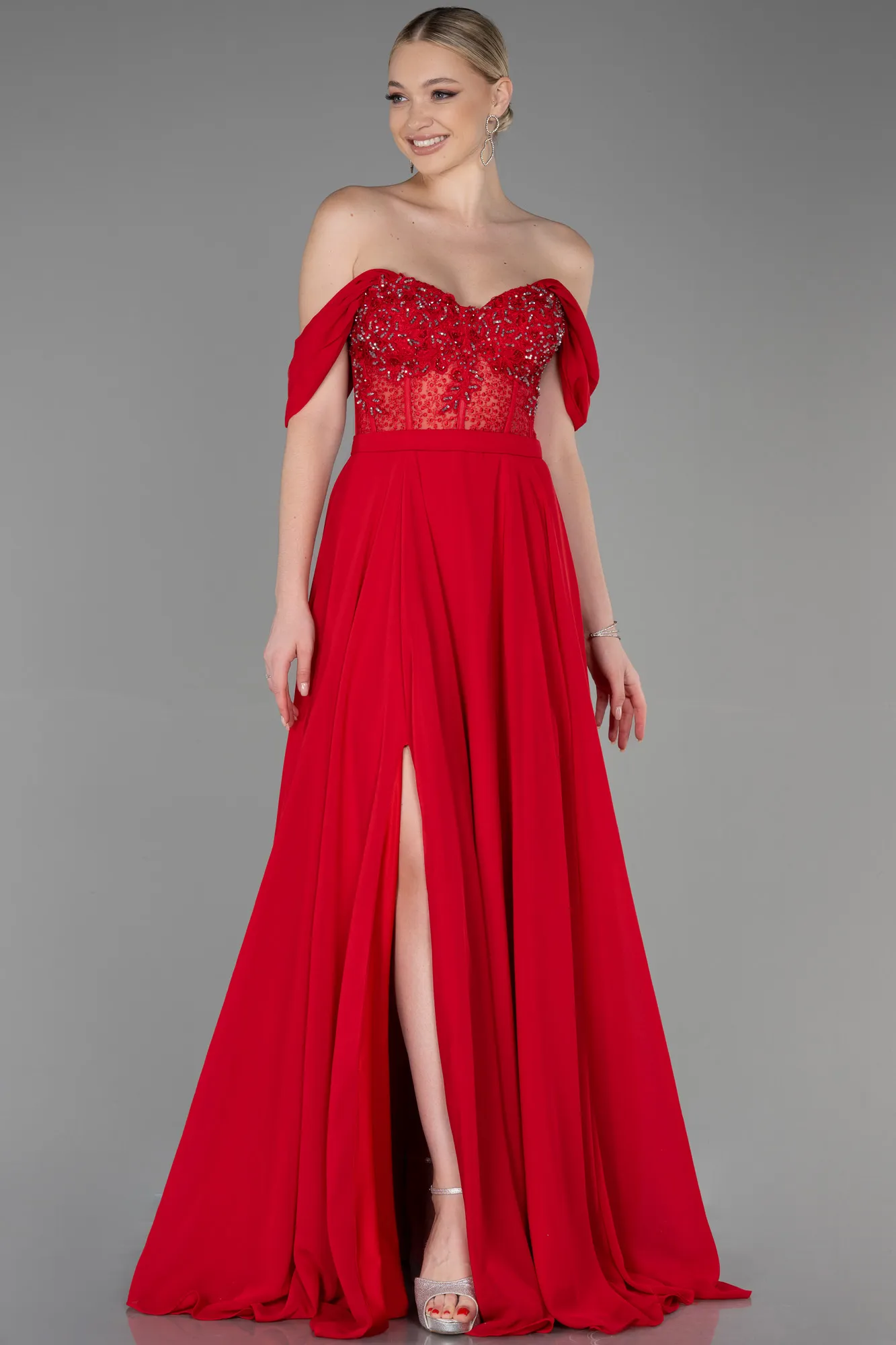 Red-Long Chiffon Evening Dress ABU3310