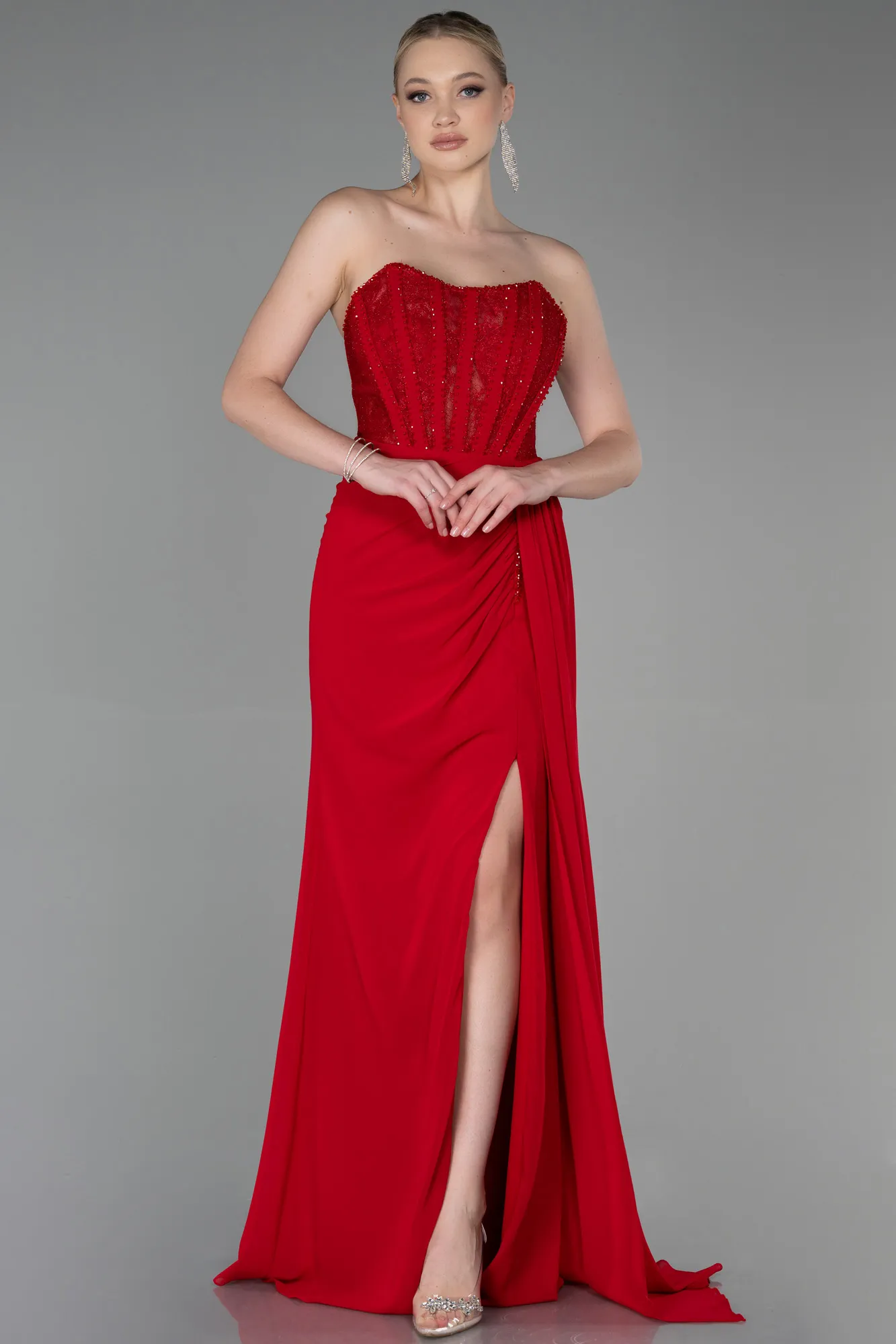 Red-Long Chiffon Evening Dress ABU3333