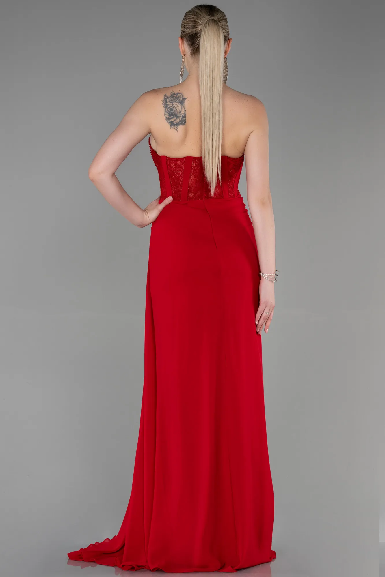 Red-Long Chiffon Evening Dress ABU3333