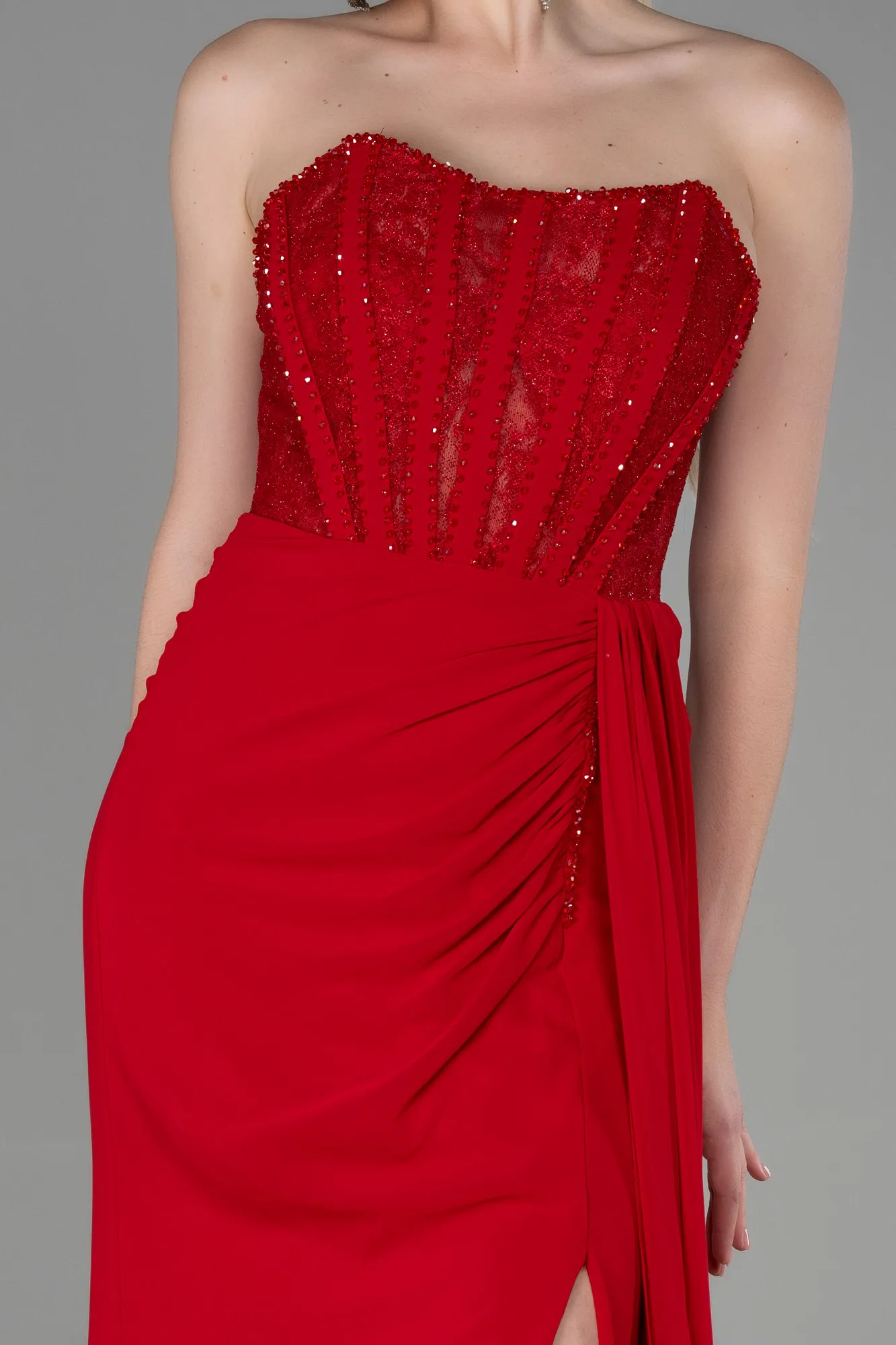 Red-Long Chiffon Evening Dress ABU3333