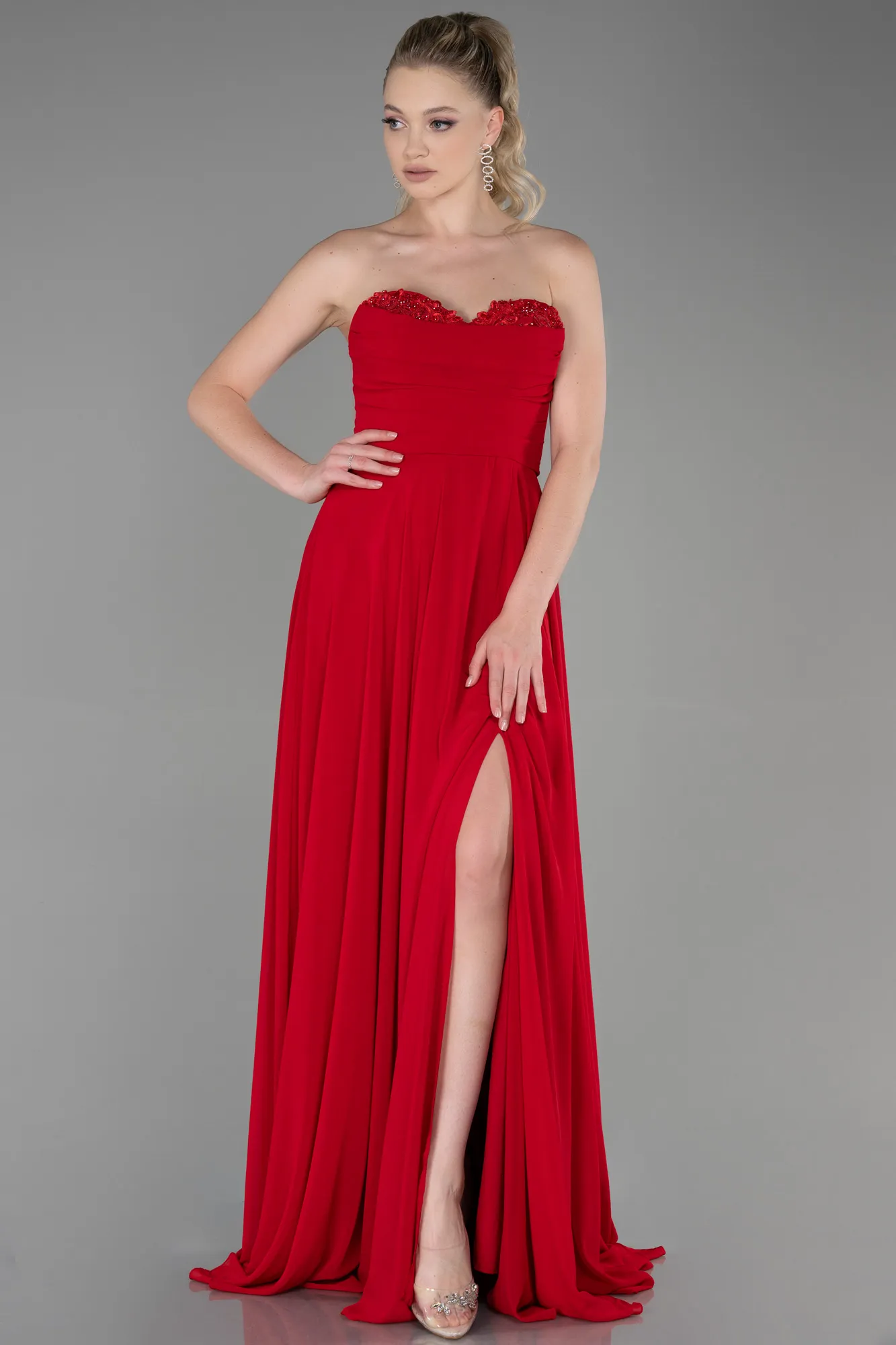 Red-Long Chiffon Evening Dress ABU3343