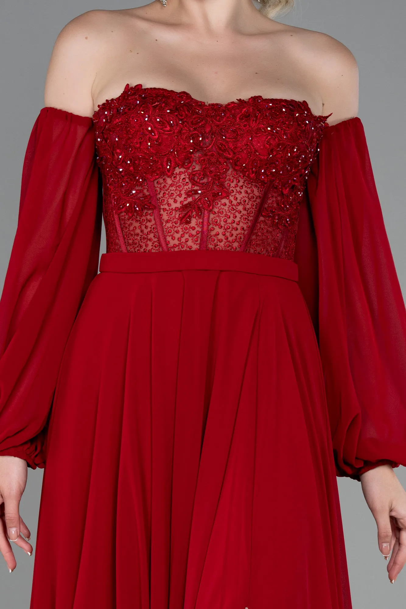 Red-Long Chiffon Evening Dress ABU3450