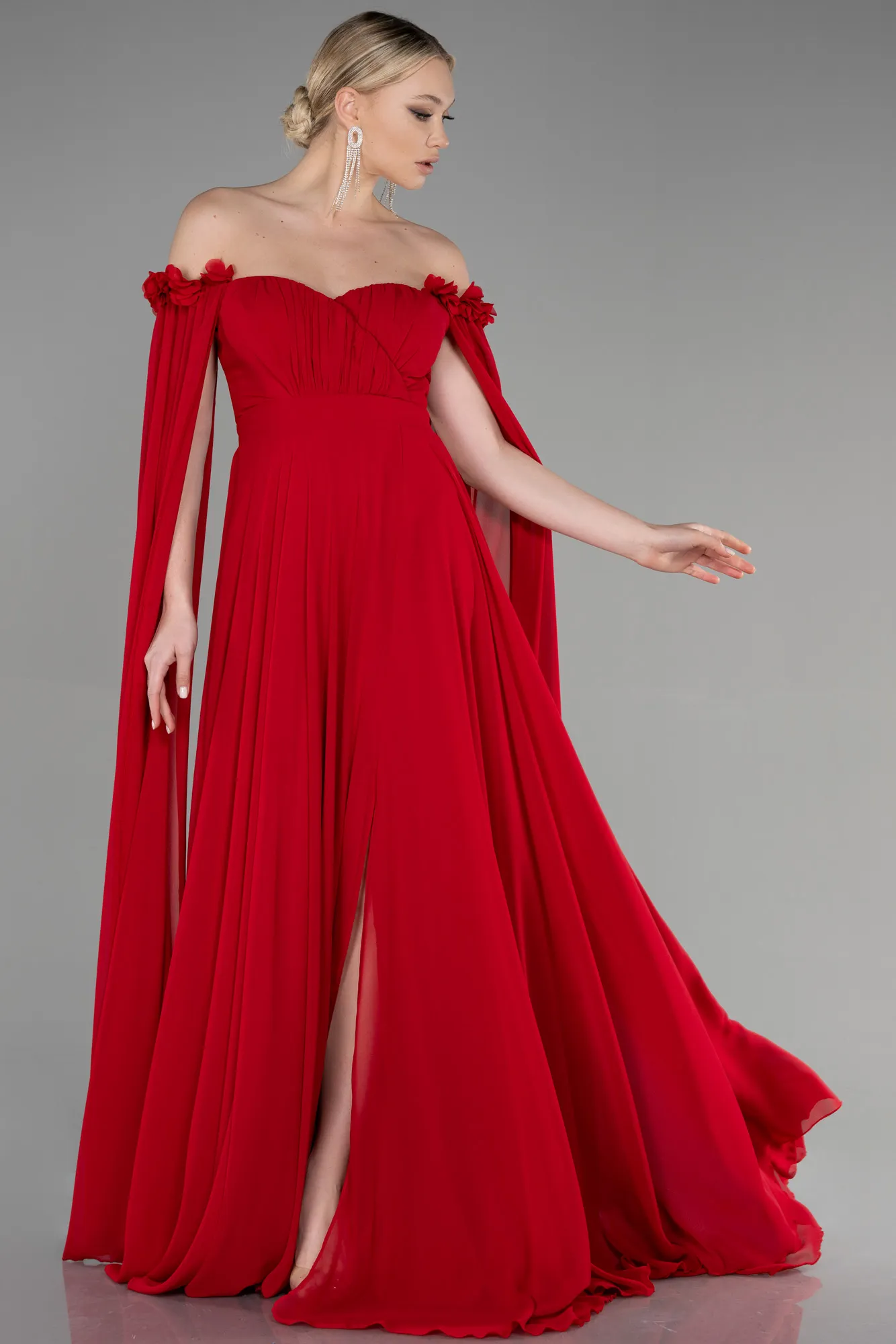 Red-Long Chiffon Evening Dress ABU3462