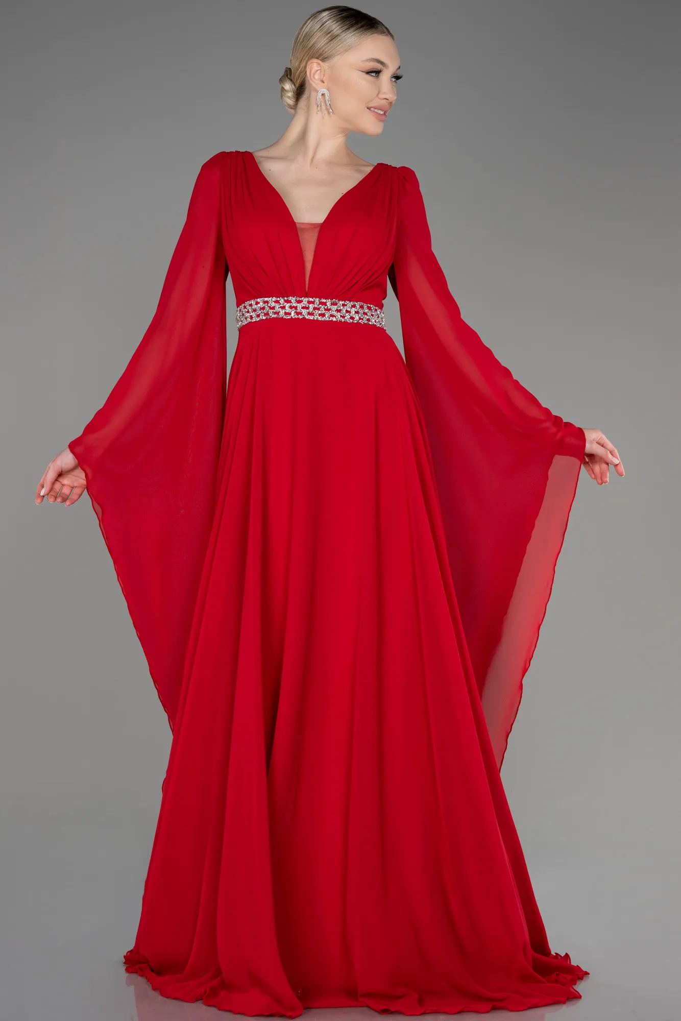 Red-Long Chiffon Evening Dress ABU3541