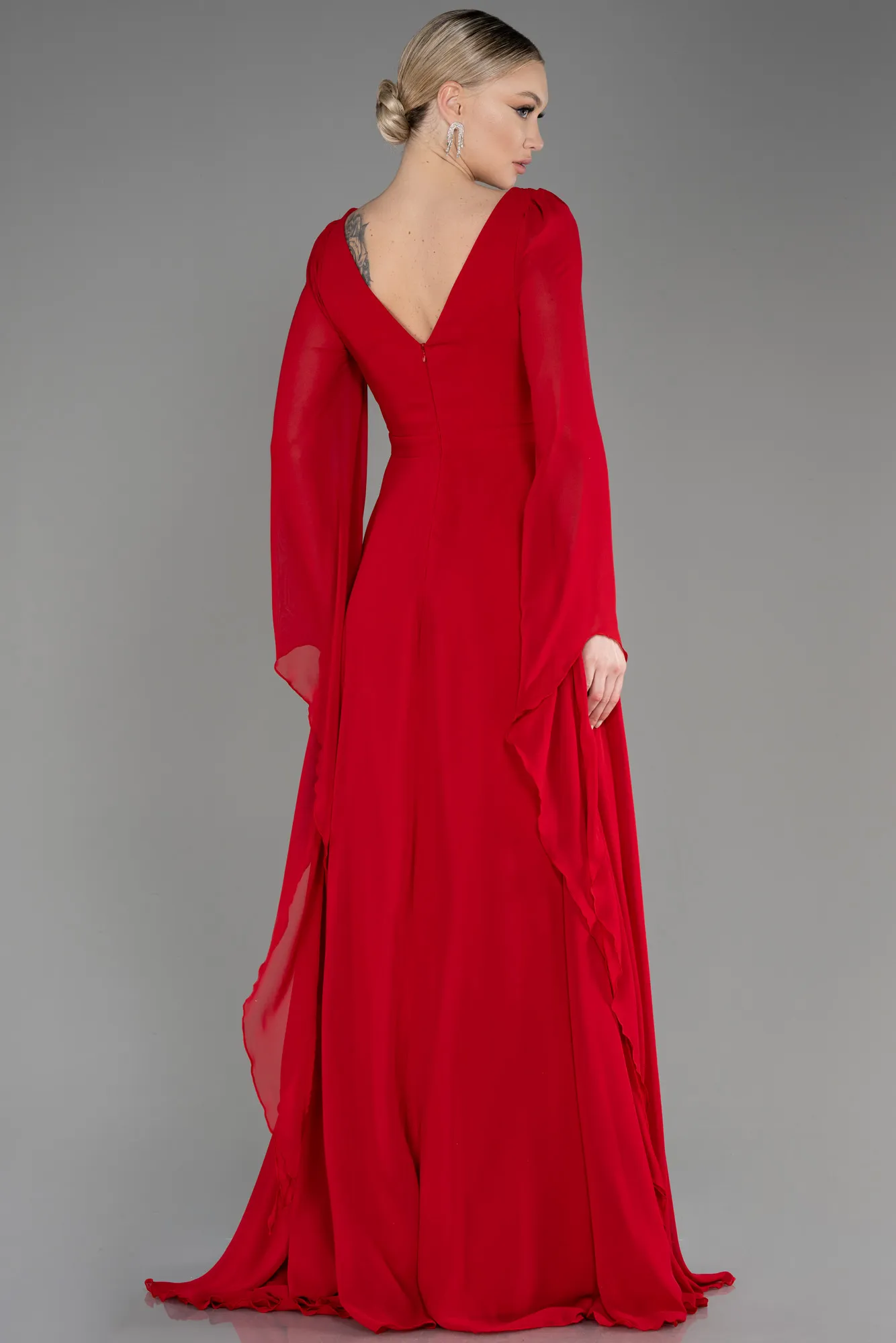 Red-Long Chiffon Evening Dress ABU3541