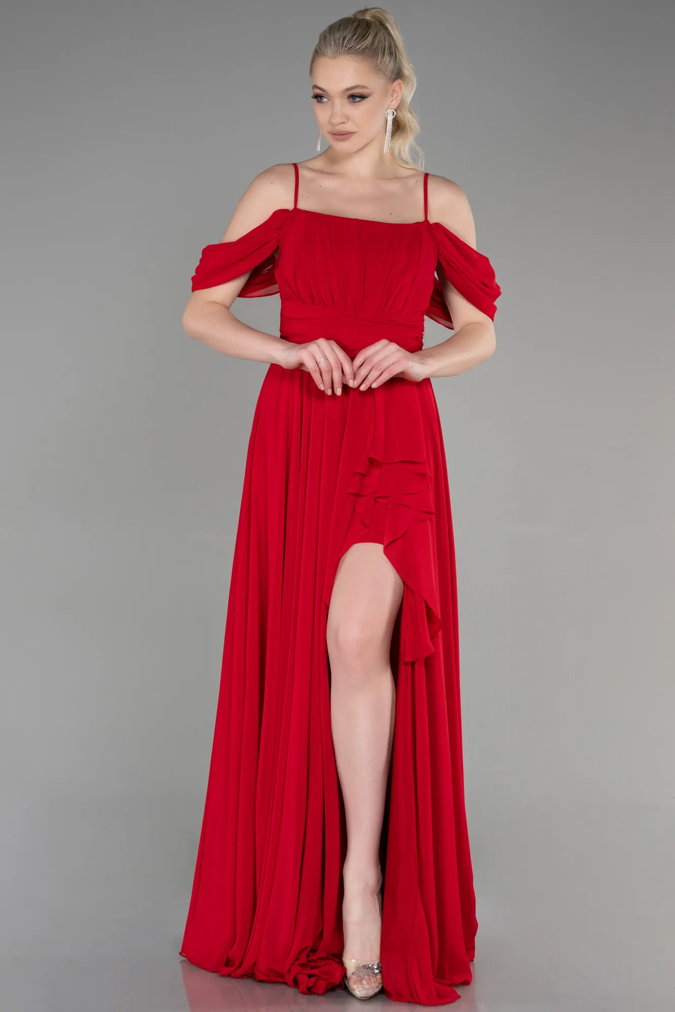Red-Long Chiffon Evening Dress ABU3591