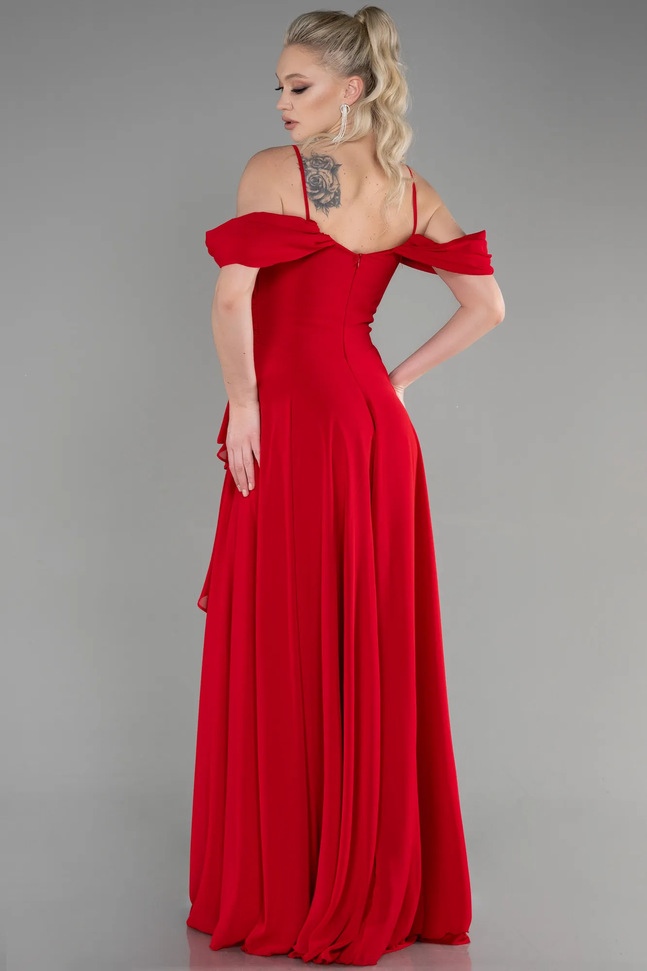 Red-Long Chiffon Evening Dress ABU3591