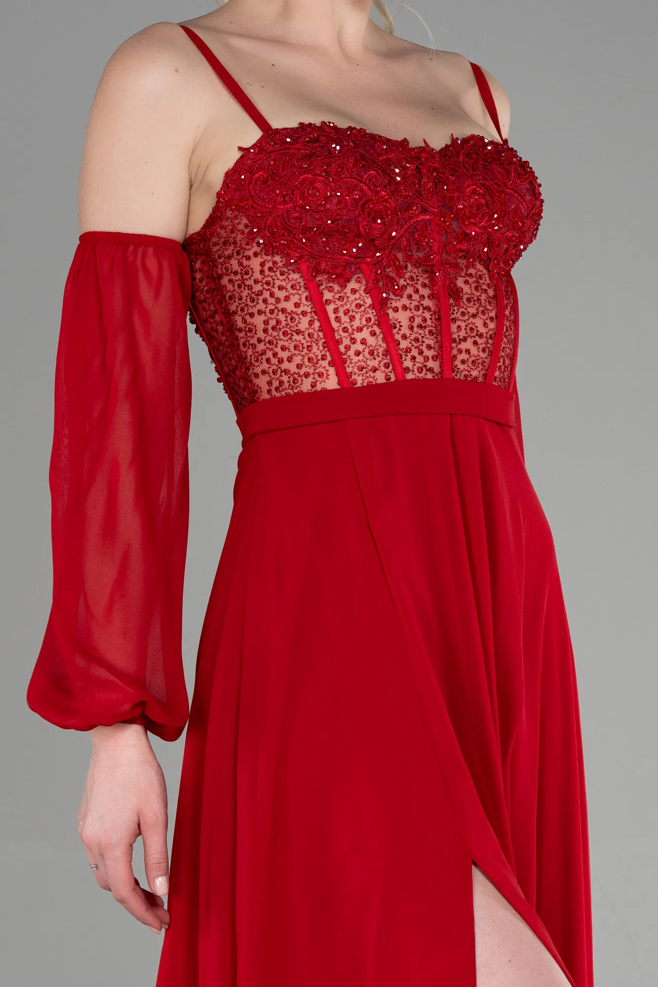 Red-Long Chiffon Evening Dress ABU3625