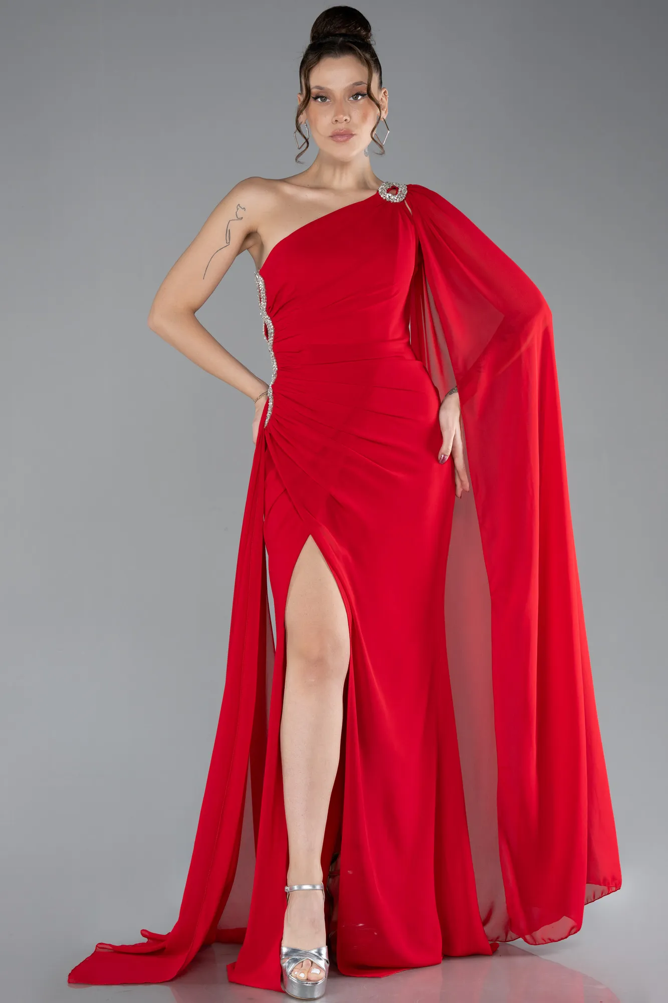 Red-Long Chiffon Evening Dress ABU4406