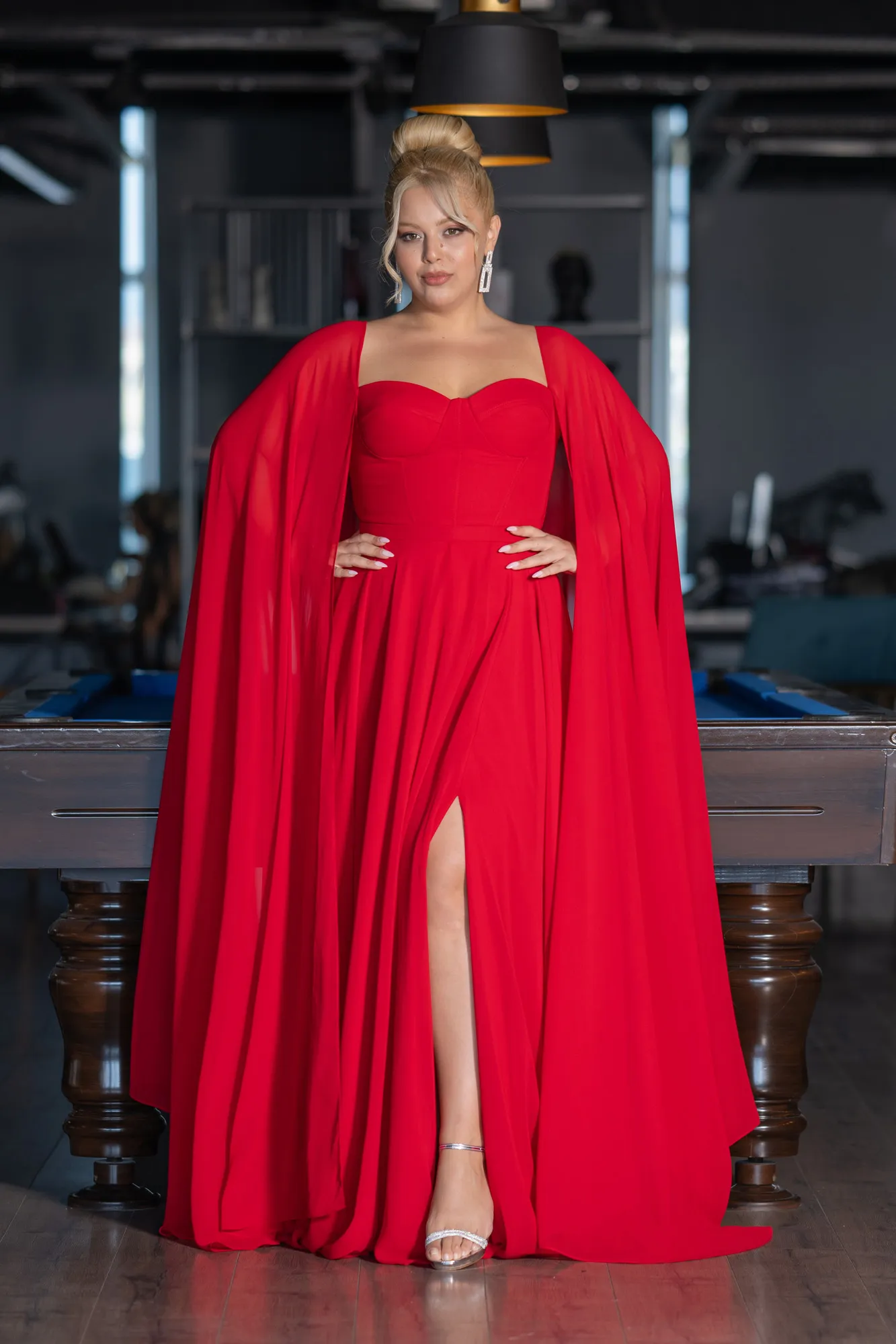 Red-Long Chiffon Formal Plus Size Dress ABU4161