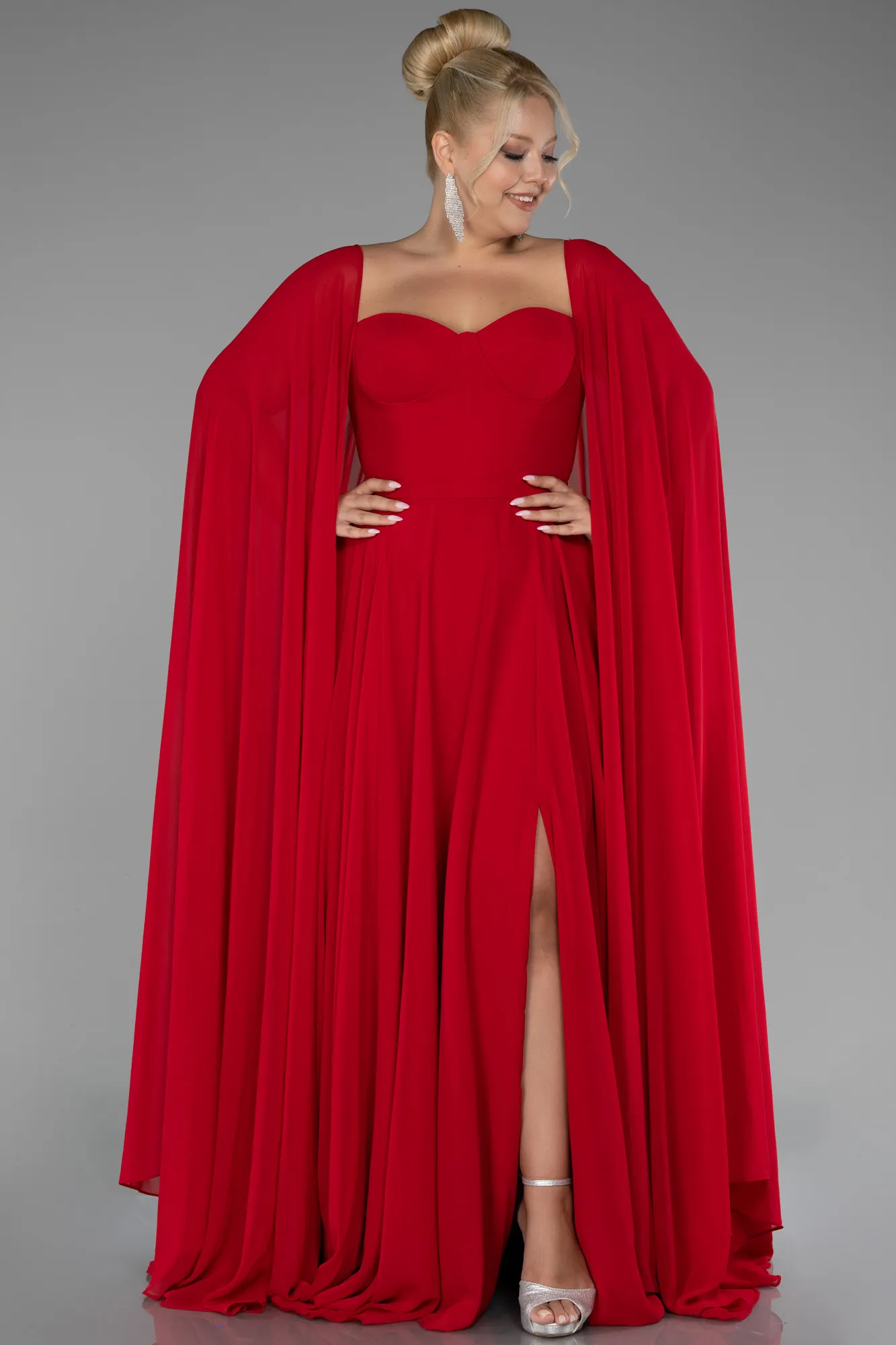 Red-Long Chiffon Formal Plus Size Dress ABU4161