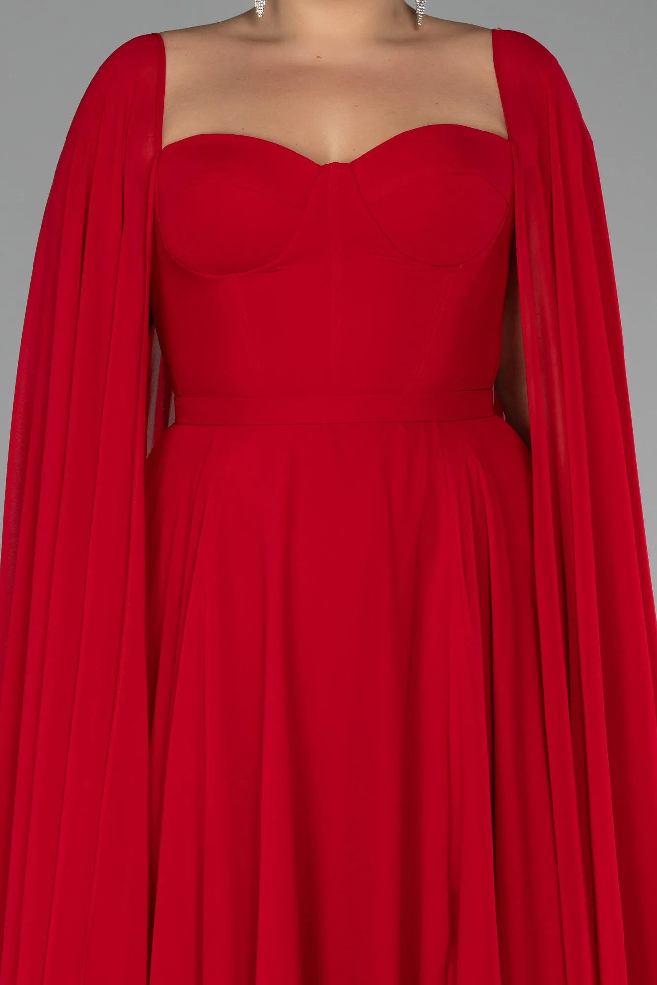 Red-Long Chiffon Formal Plus Size Dress ABU4161