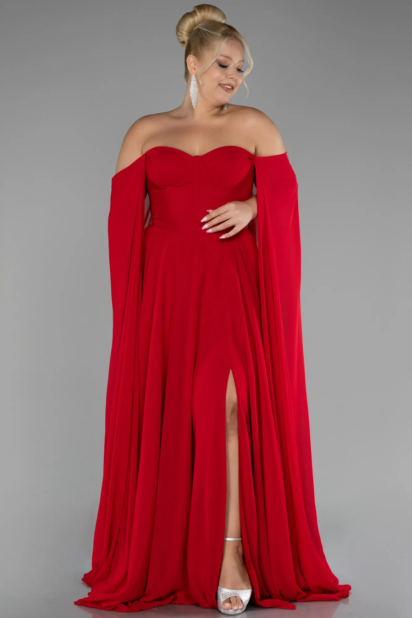 Red-Long Chiffon Formal Plus Size Dress ABU4161