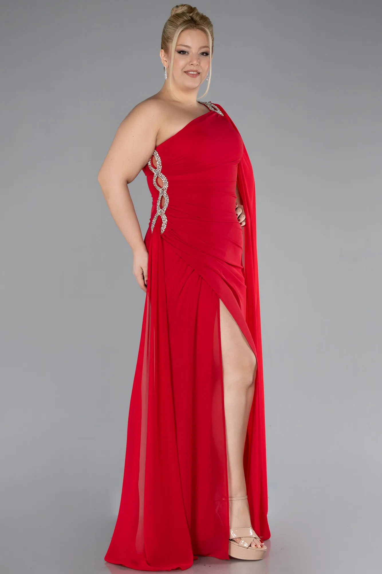 Red-Long Chiffon Formal Plus Size Dress ABU4407