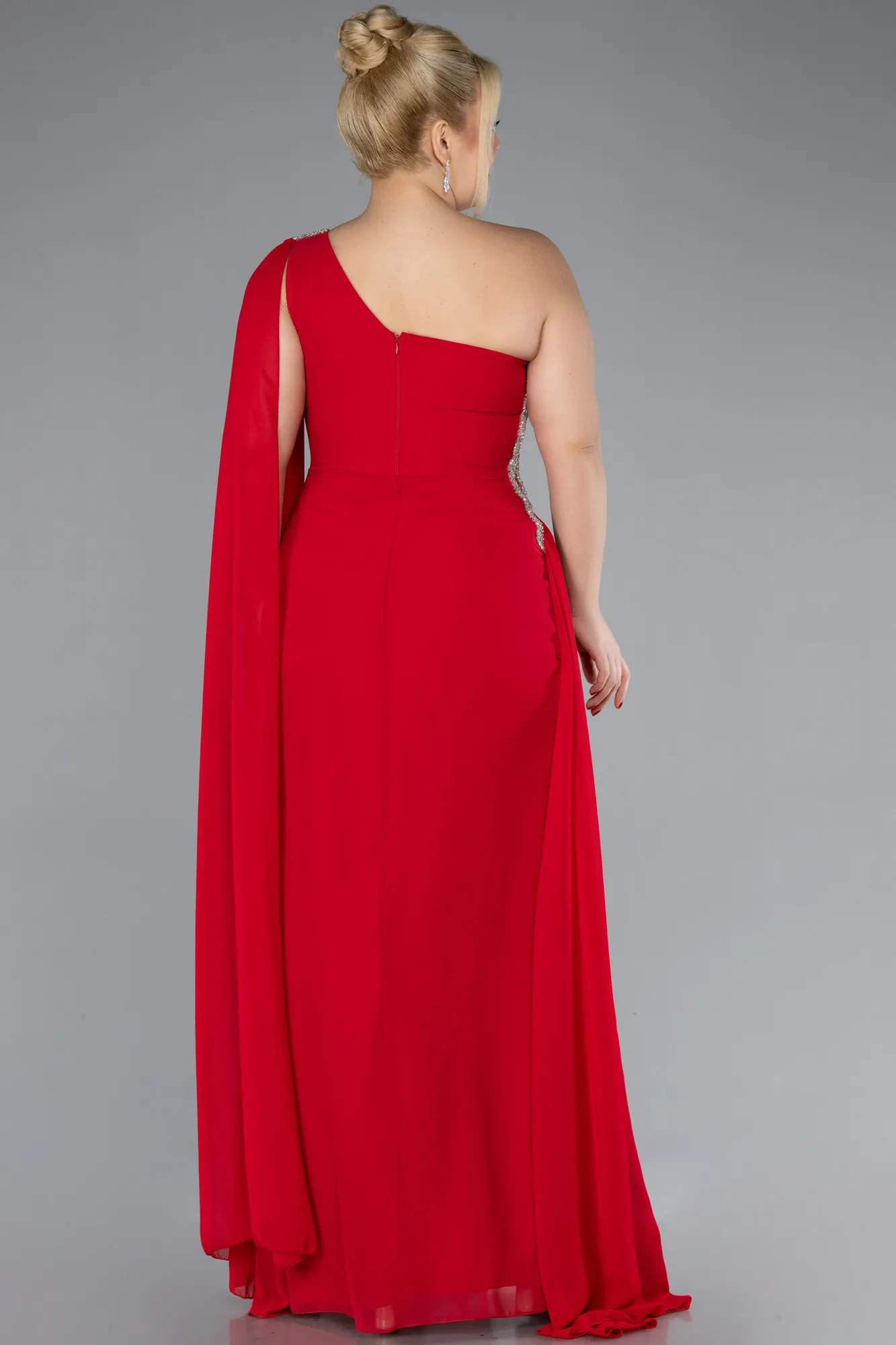 Red-Long Chiffon Formal Plus Size Dress ABU4407