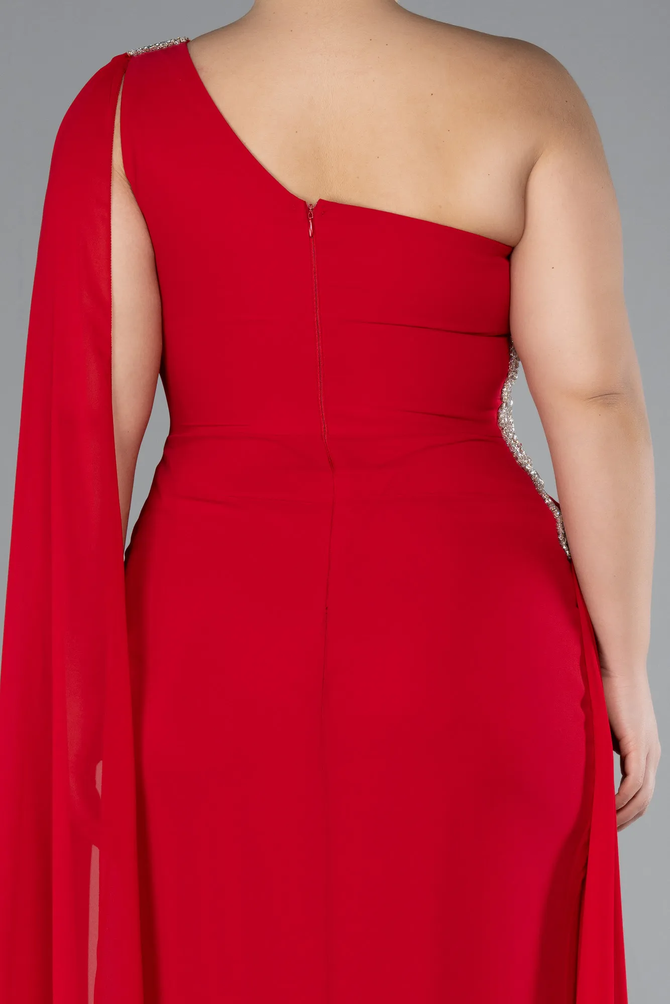 Red-Long Chiffon Formal Plus Size Dress ABU4407