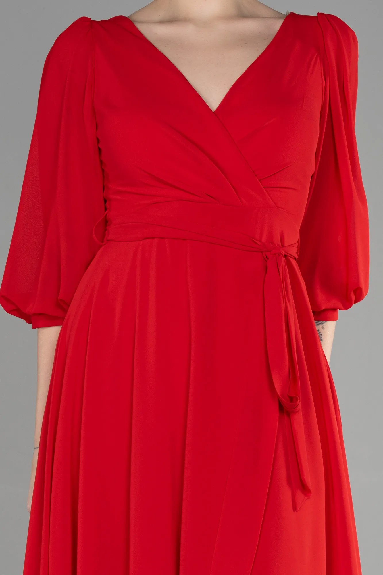 Red-Long Chiffon Invitation Dress ABU1729