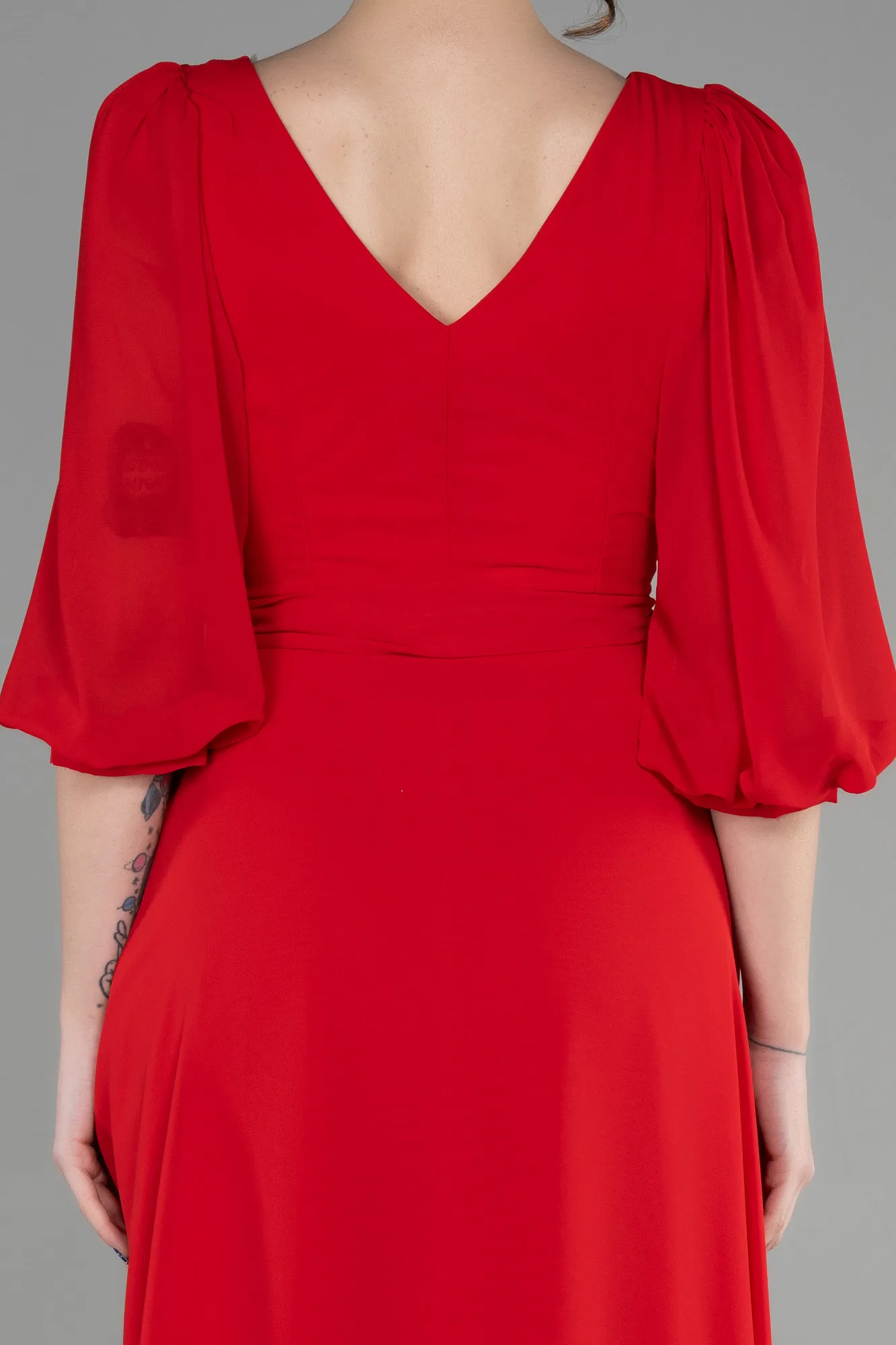 Red-Long Chiffon Invitation Dress ABU1729
