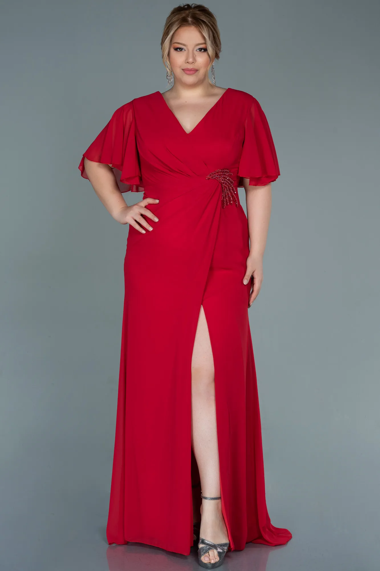 Red-Long Chiffon Oversized Evening Dress ABU2748