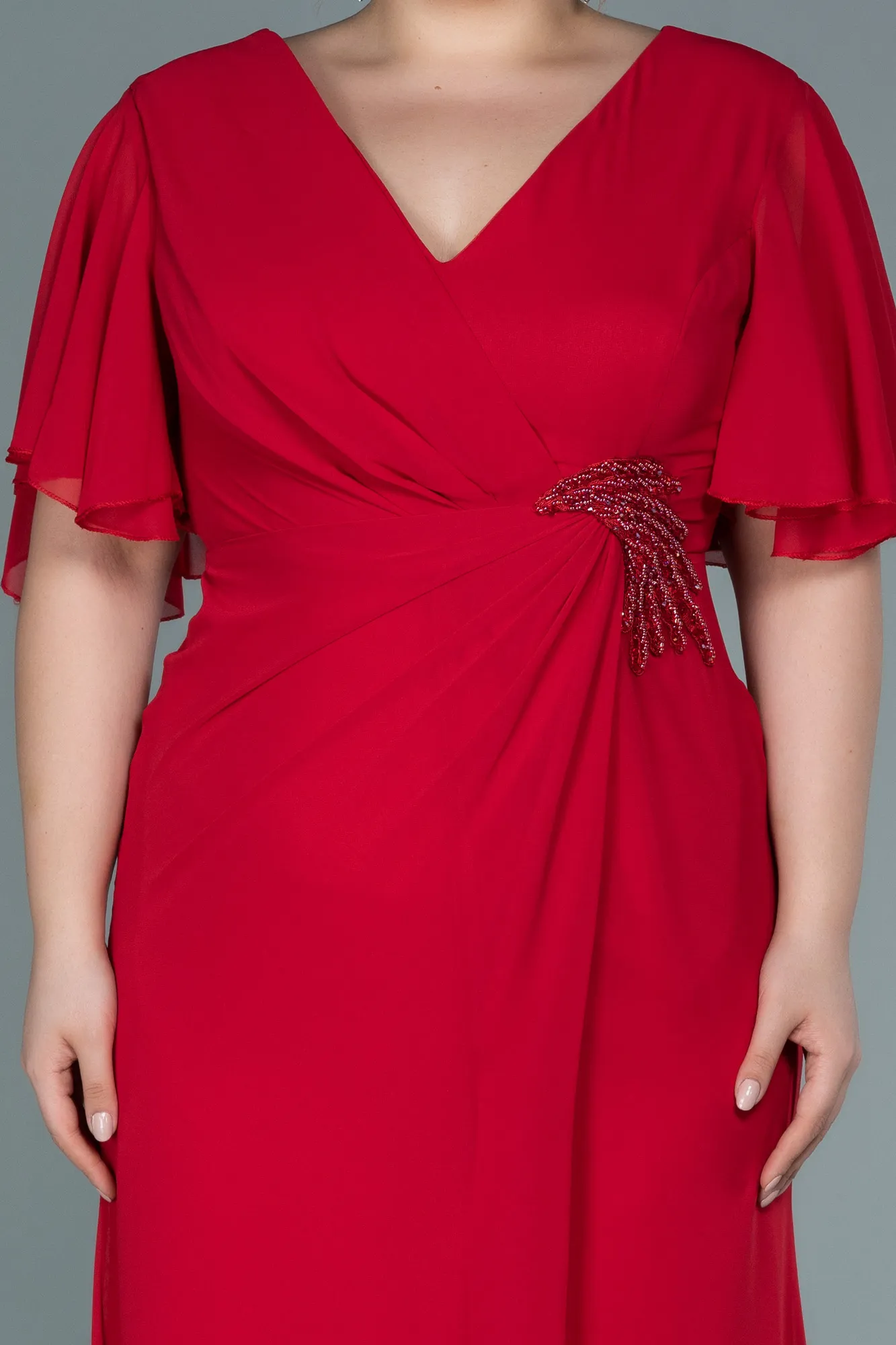 Red-Long Chiffon Oversized Evening Dress ABU2748