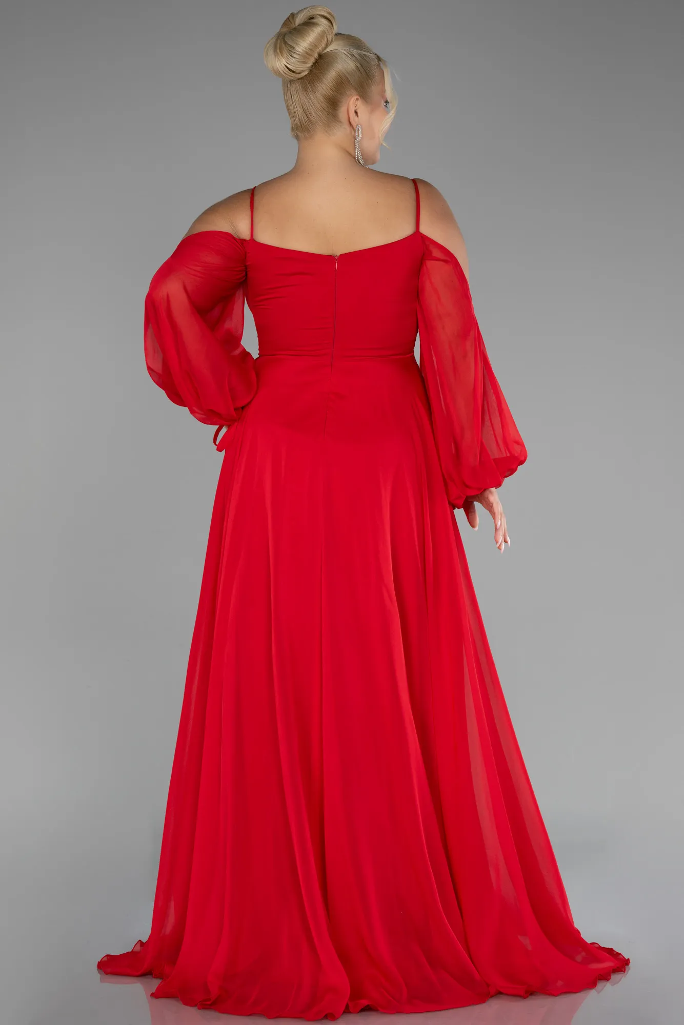 Red-Long Chiffon Plus Size Engagement Dress ABU4167