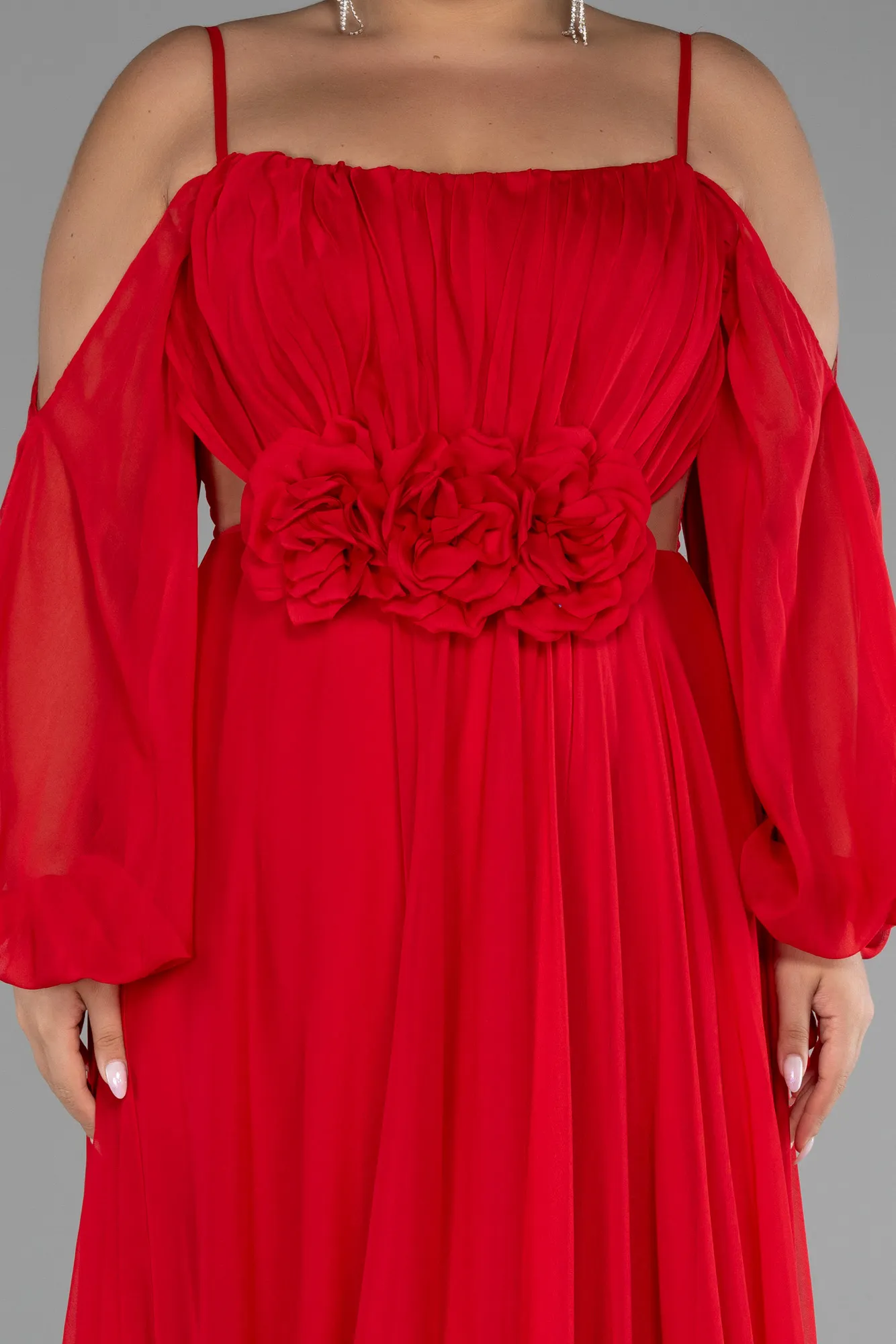 Red-Long Chiffon Plus Size Engagement Dress ABU4167