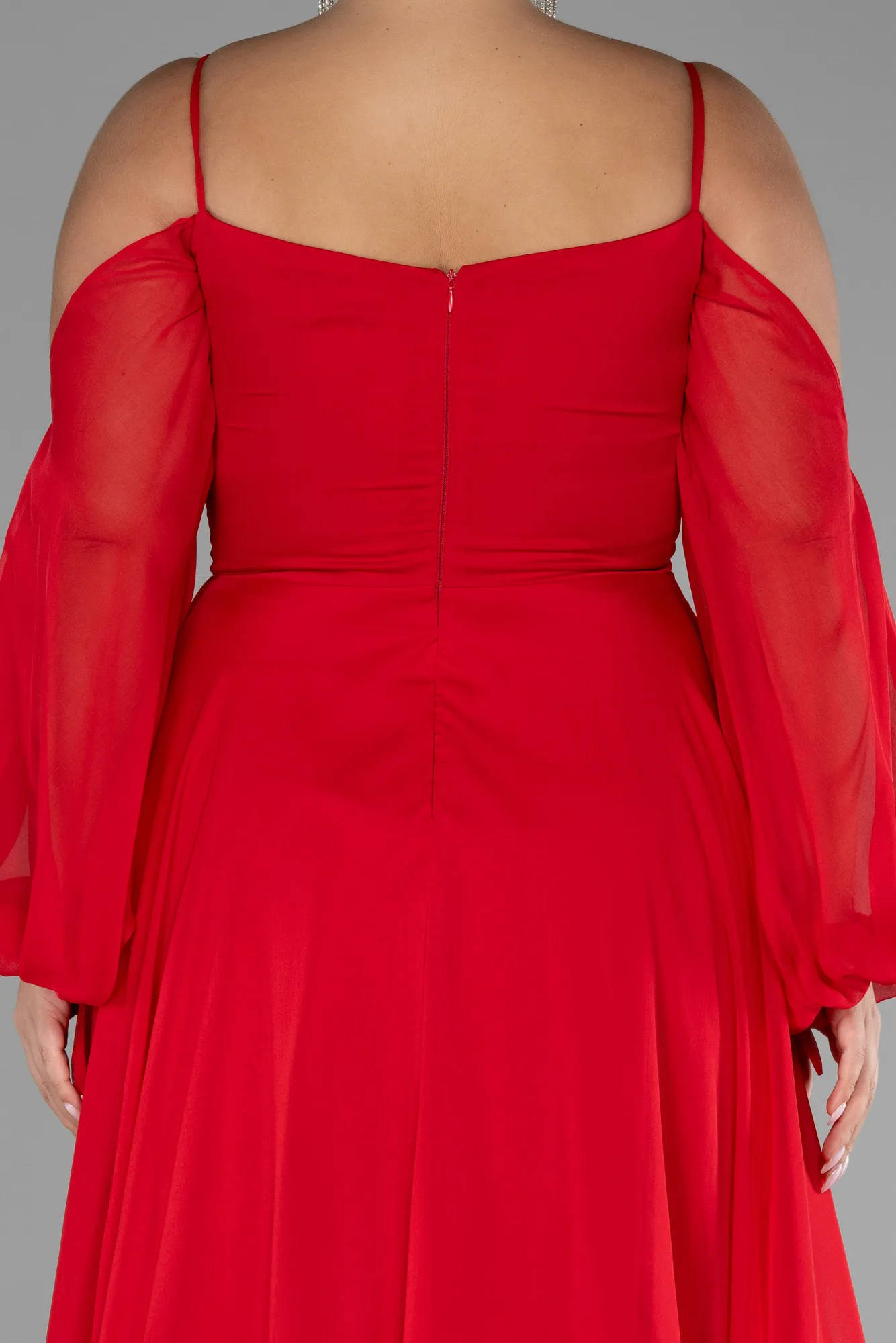 Red-Long Chiffon Plus Size Engagement Dress ABU4167