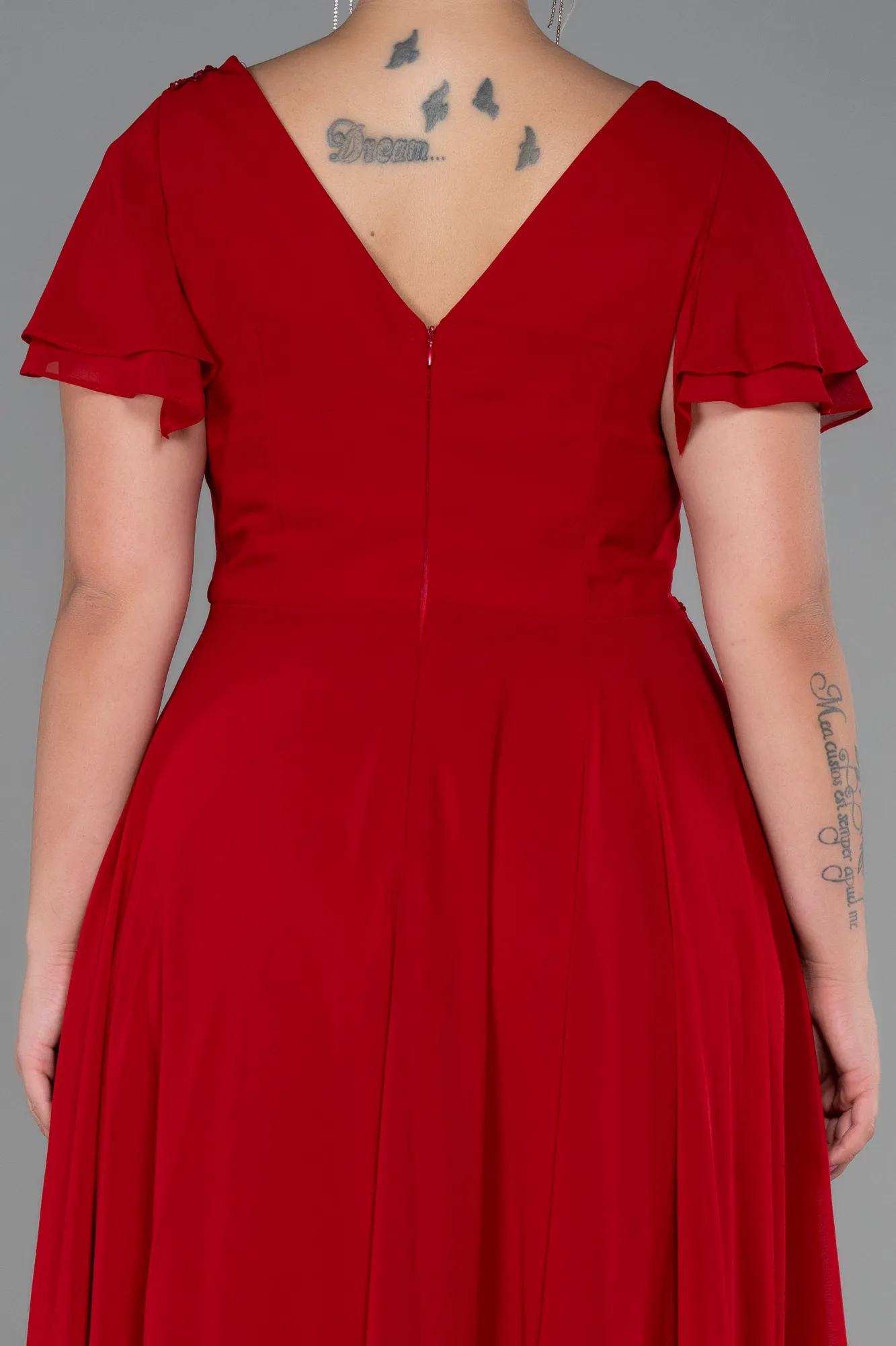 Red-Long Chiffon Plus Size Evening Dress ABU2576
