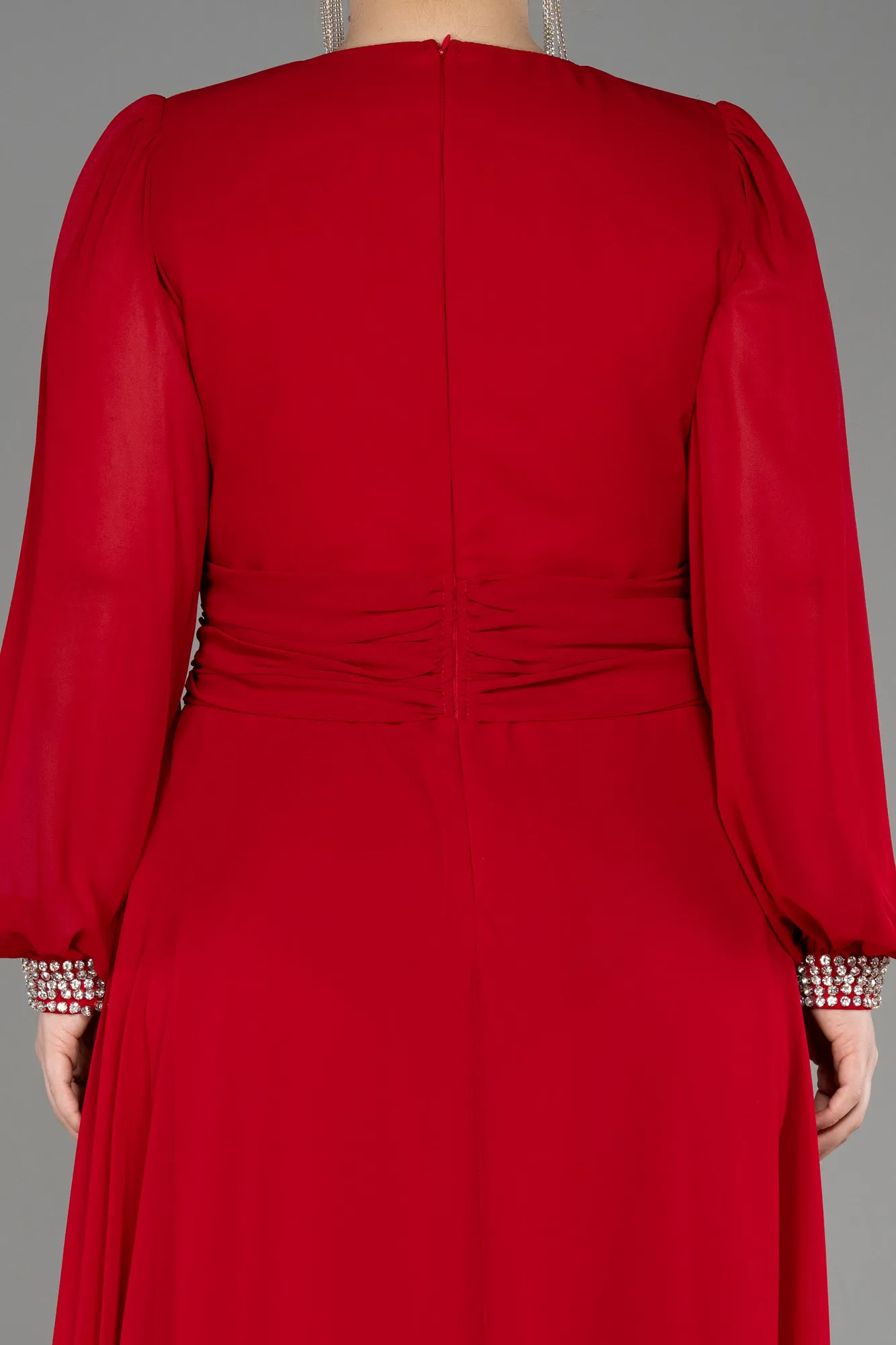 Red-Long Chiffon Plus Size Evening Dress ABU3222