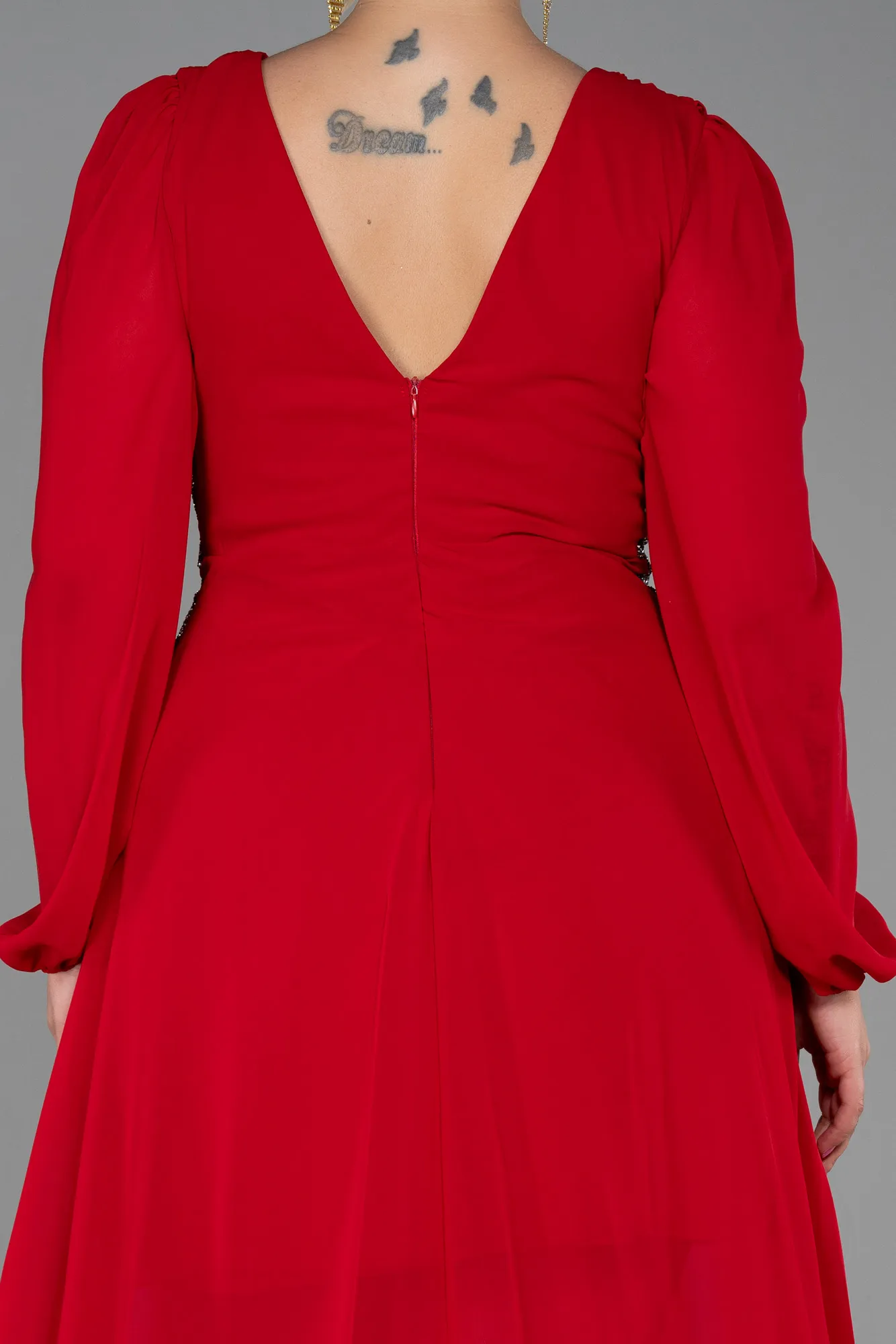Red-Long Chiffon Plus Size Evening Dress ABU3256