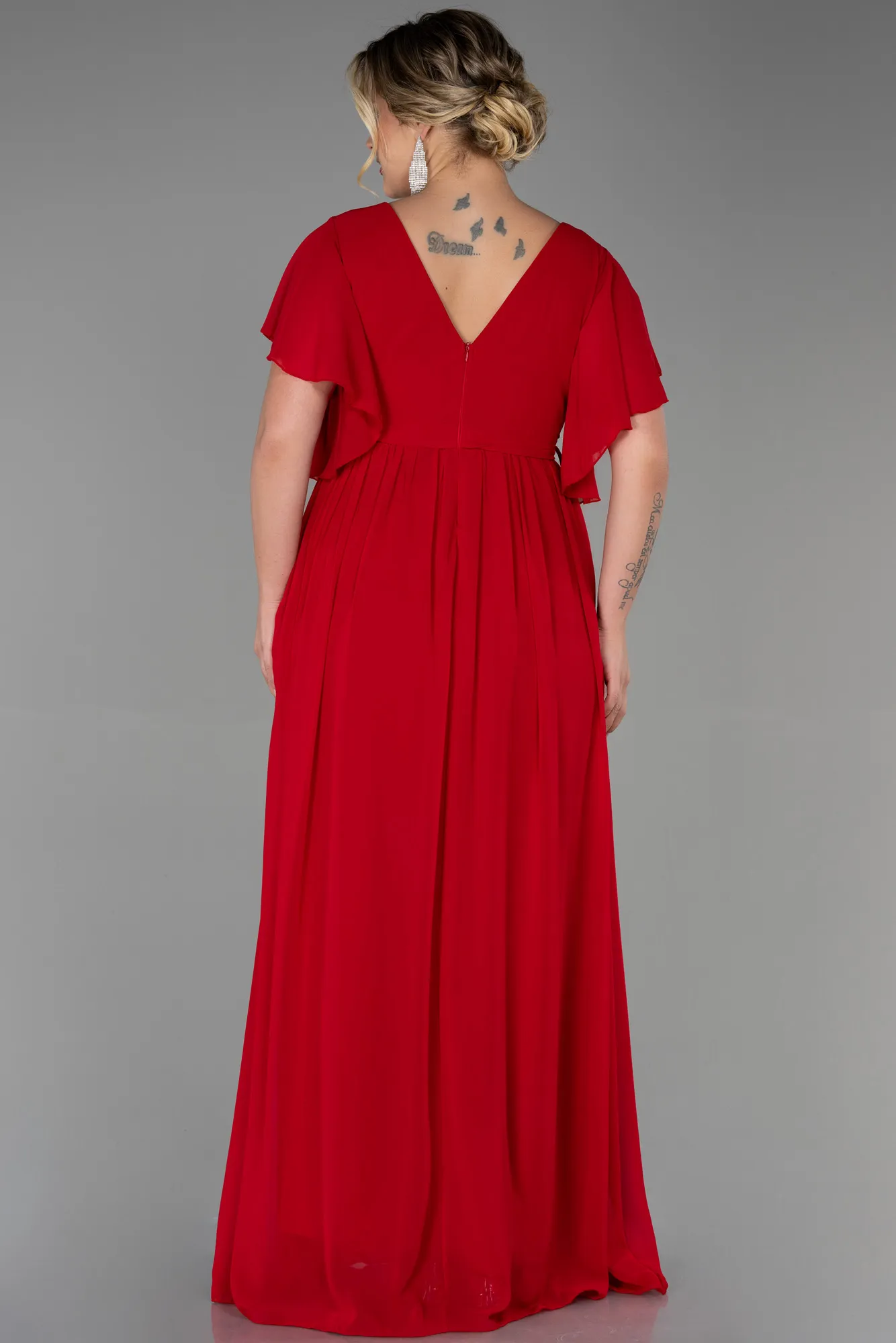 Red-Long Chiffon Plus Size Evening Dress ABU3276