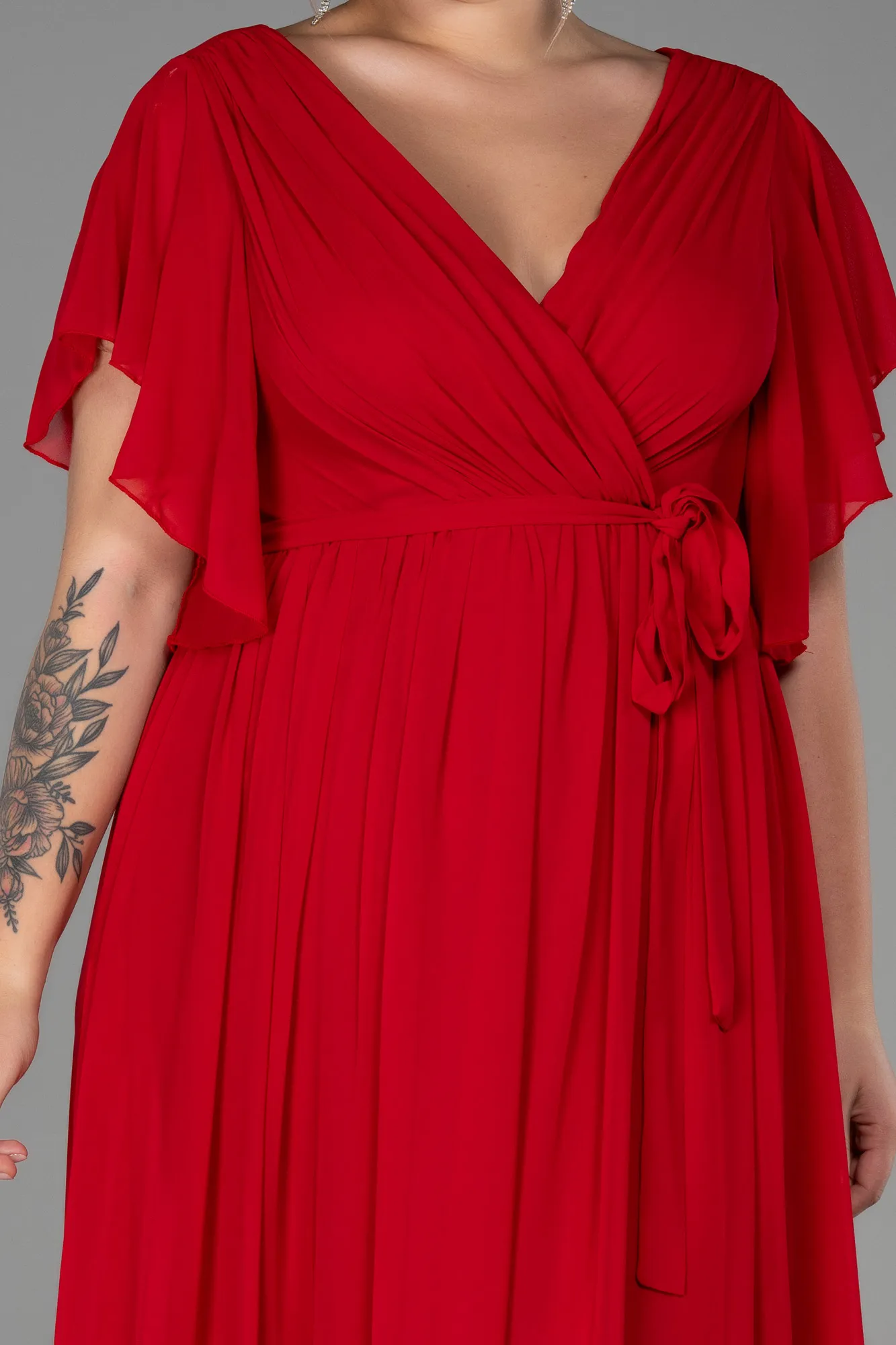 Red-Long Chiffon Plus Size Evening Dress ABU3276