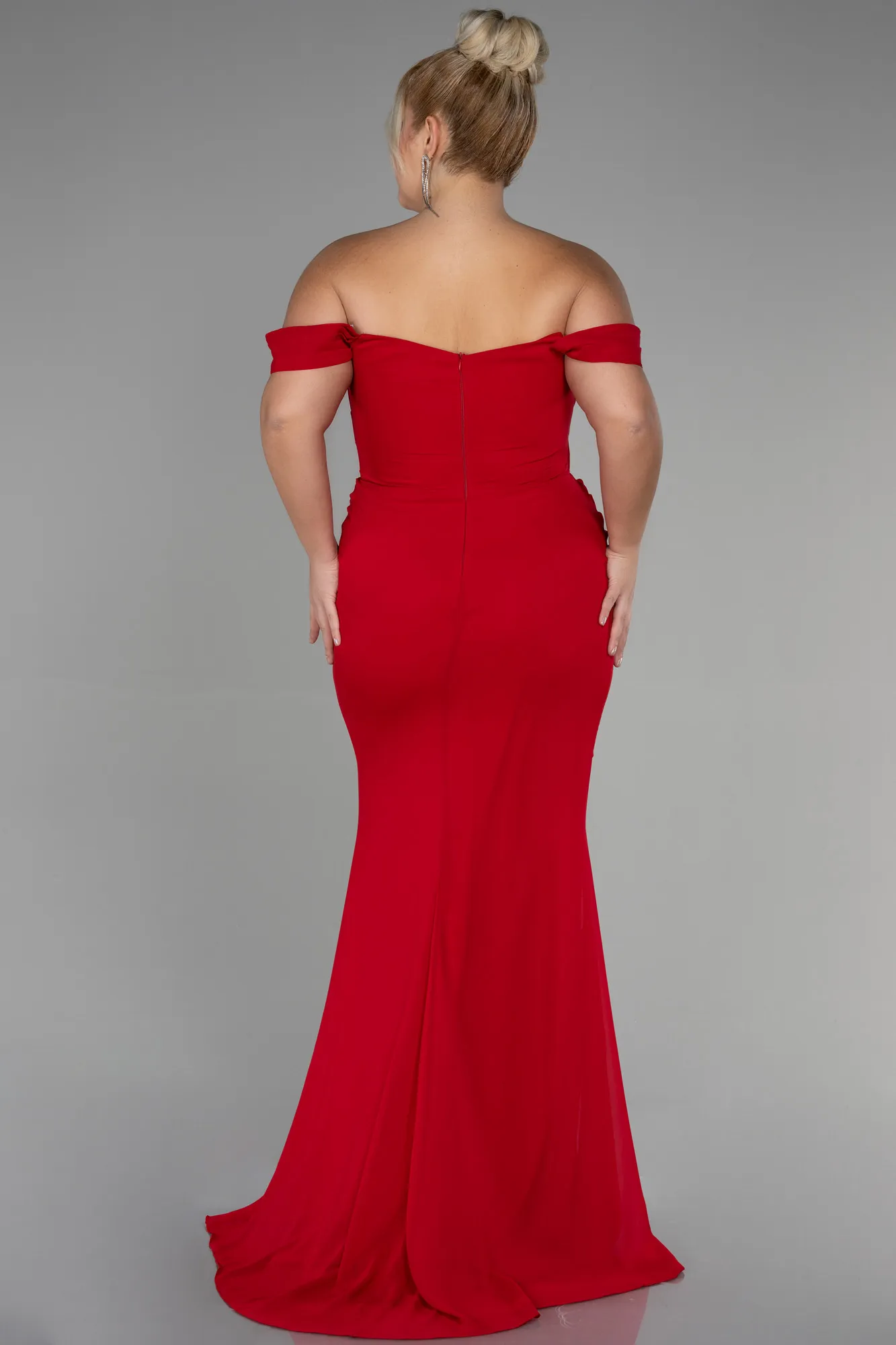 Red-Long Chiffon Plus Size Evening Dress ABU3353