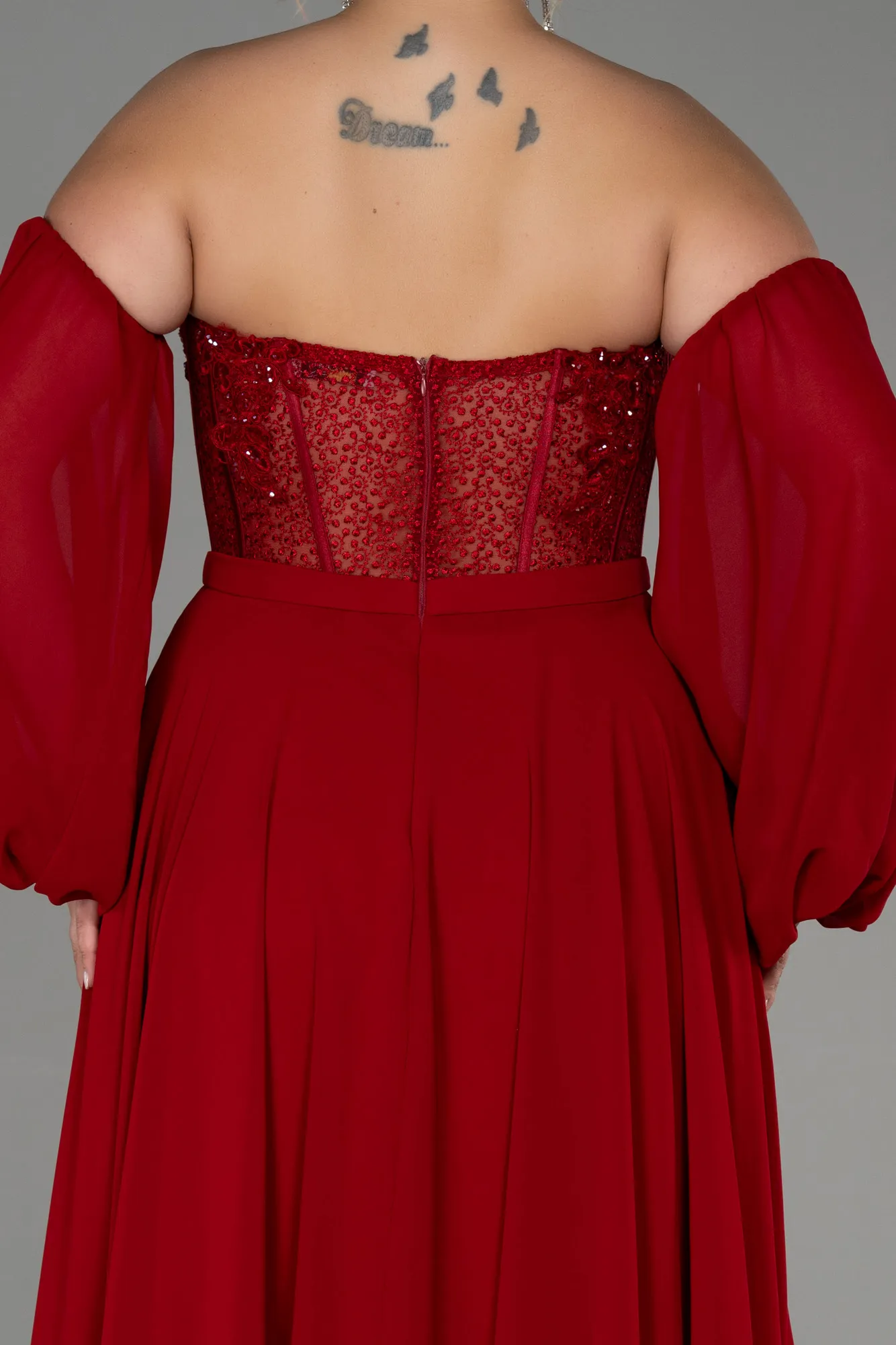 Red-Long Chiffon Plus Size Evening Dress ABU3451