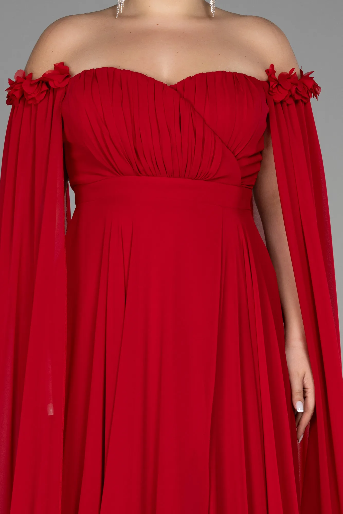 Red-Long Chiffon Plus Size Evening Dress ABU3464