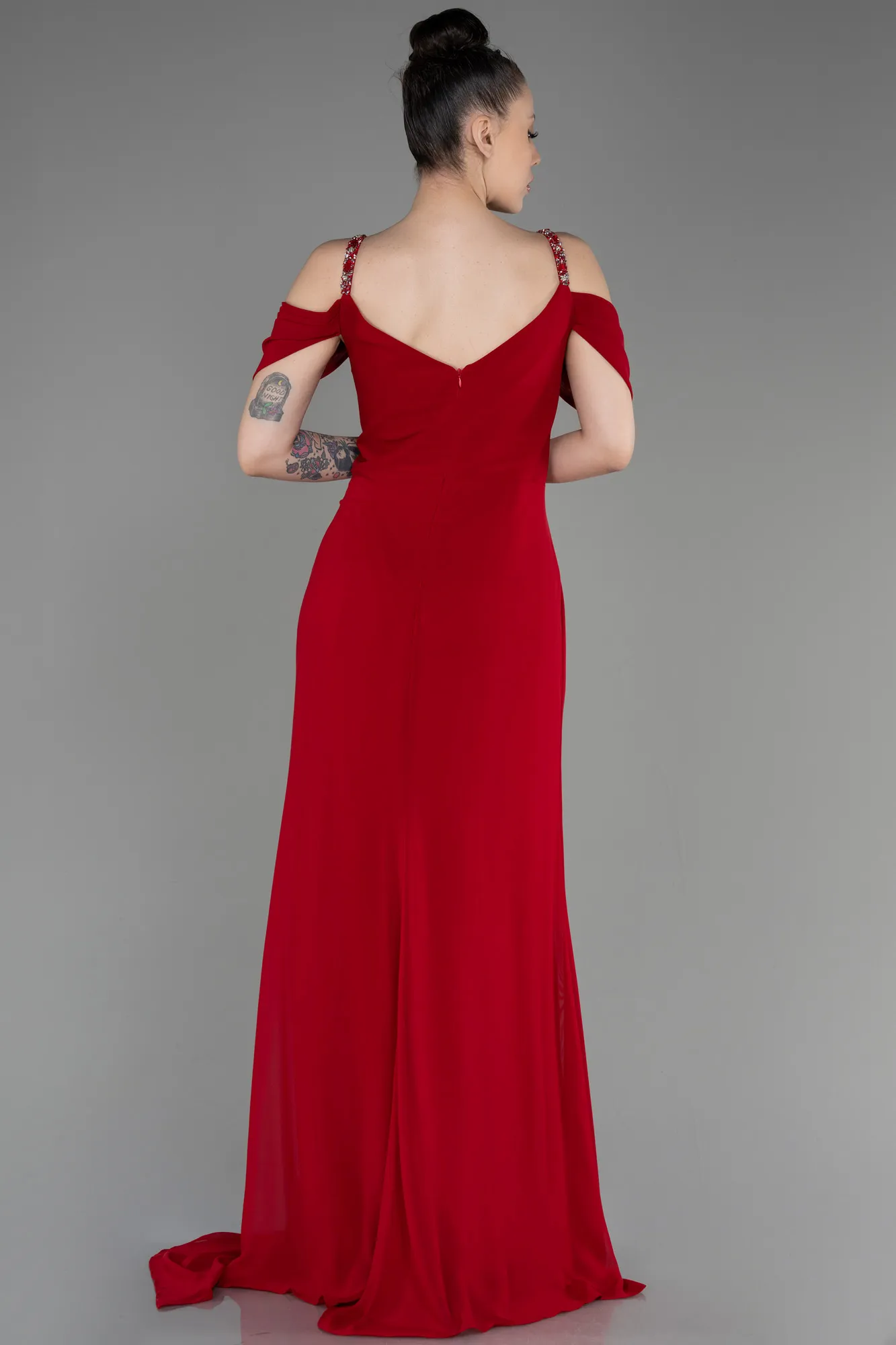 Red-Long Chiffon Plus Size Evening Gown ABU3742