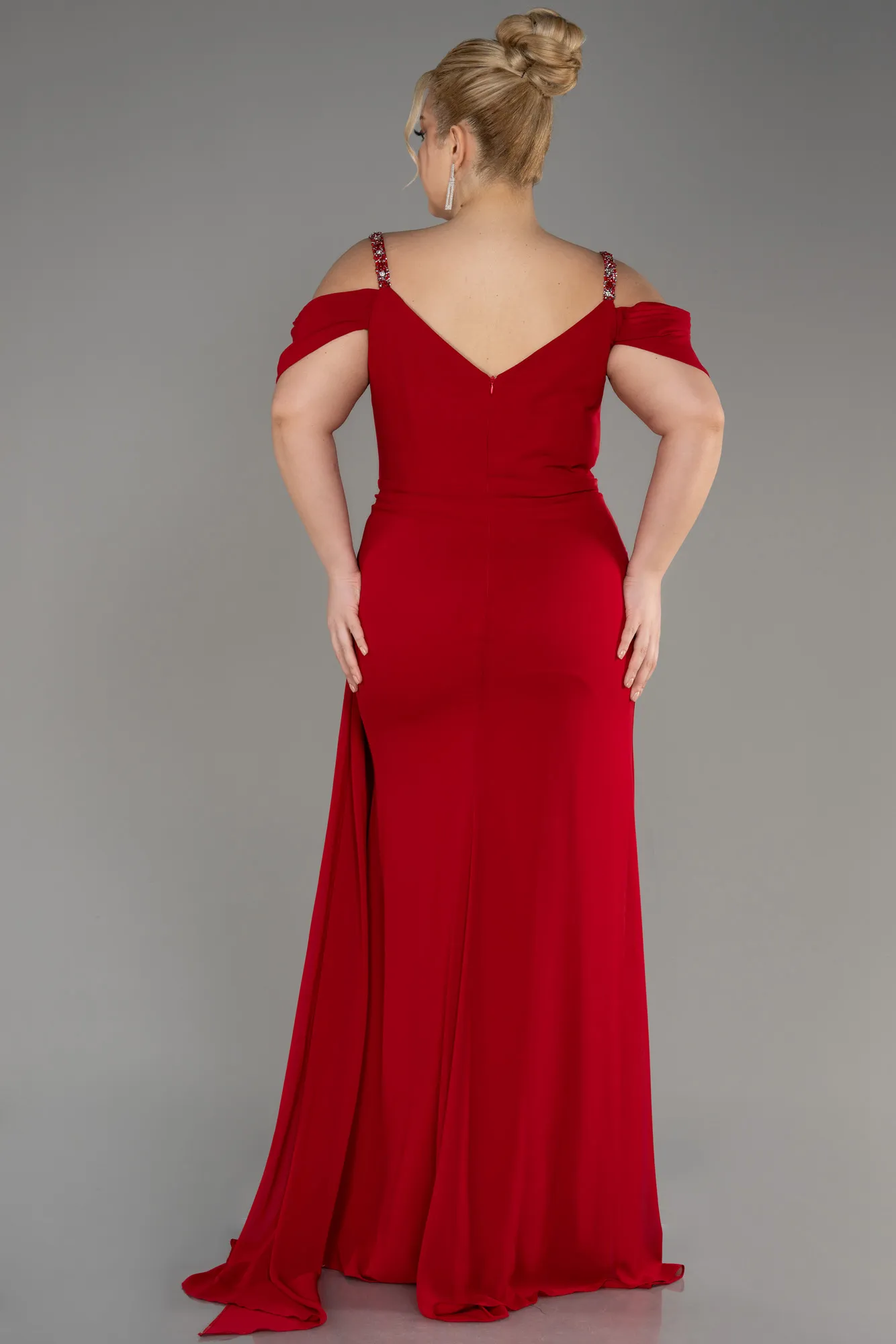 Red-Long Chiffon Plus Size Evening Gown ABU3742